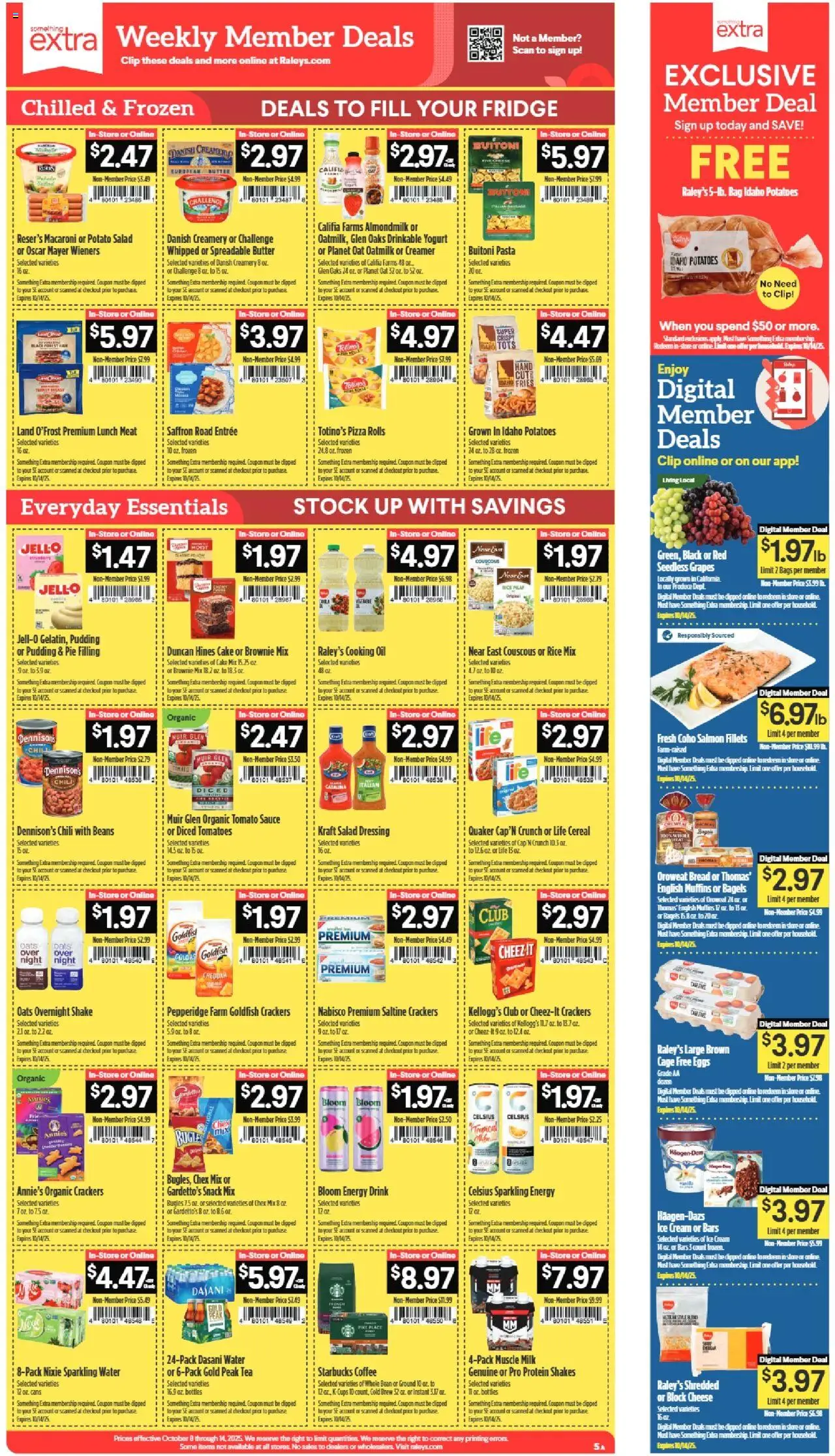 Raley's Weekly Ad - valid from 08.10.2025 | Page: 5 | Products: Butter, Salad, Water, Grapes