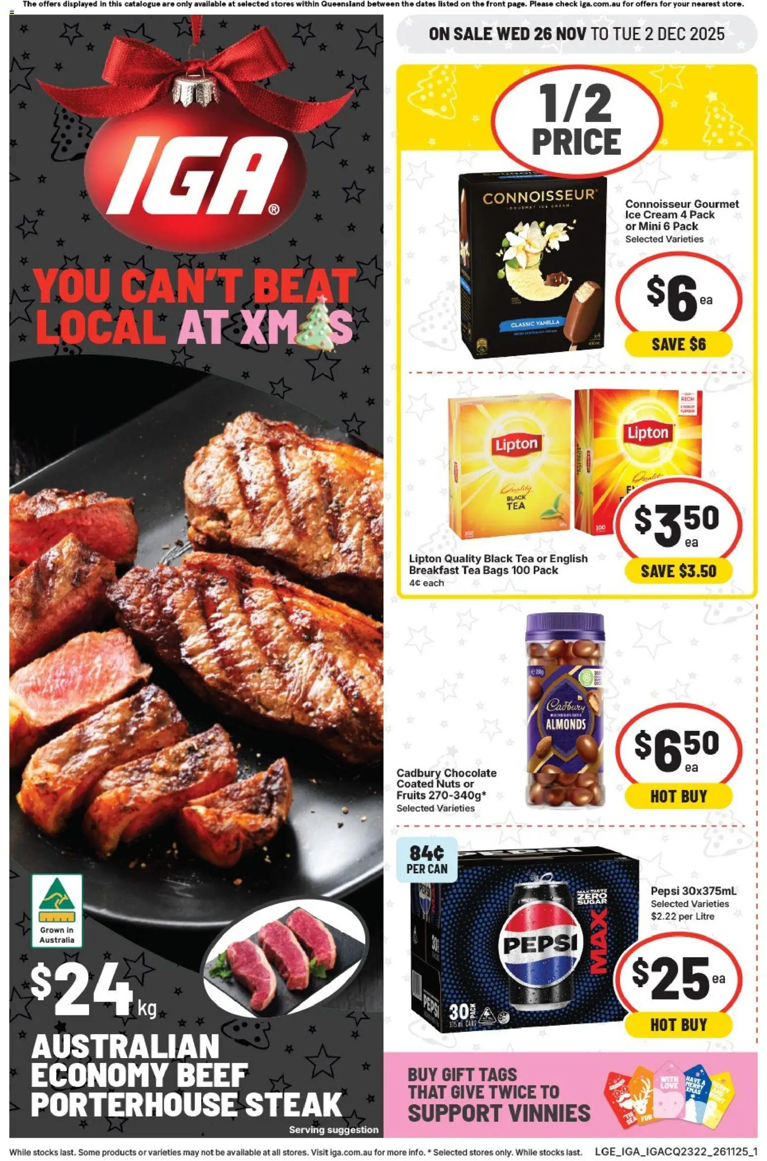 IGA catalogue - valid from 26.11.2025 | Page: 1 | Products: Almonds, Chocolate, Pepsi, Ice cream
