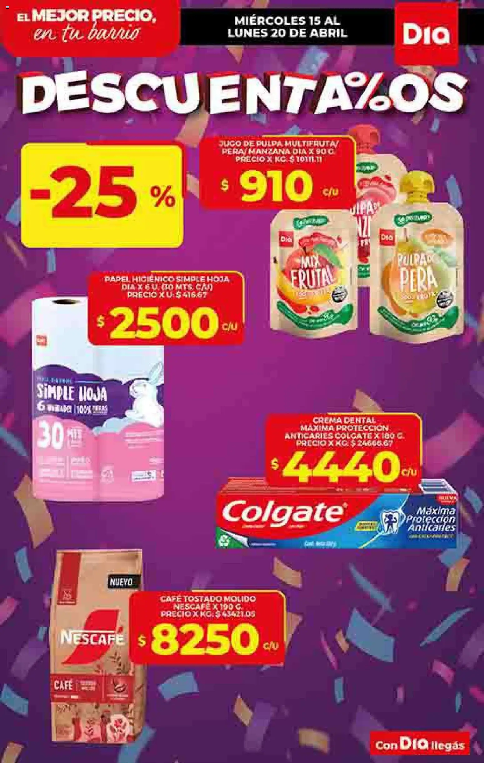 Dia - Ofertas - Todas las tiendas │ válido desde el 15.04.2026 | Página: 6 | Productos: Papel higiénico, Pera, Jugo, Crema