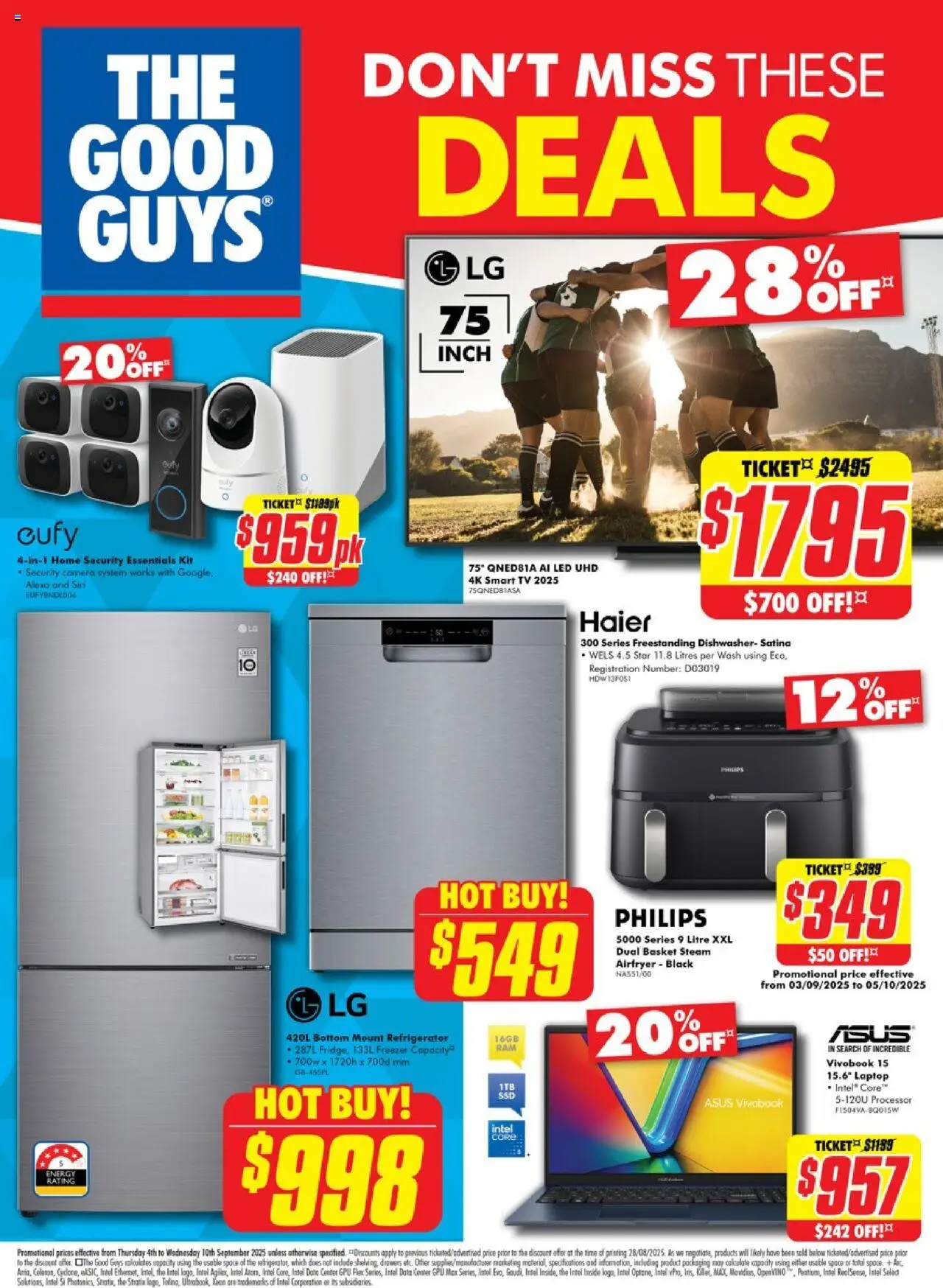 The Good Guys catalogue - valid from 03.09.2025 | Page: 1 | Products: Basket, Laptop, Dishwasher, Smart tv