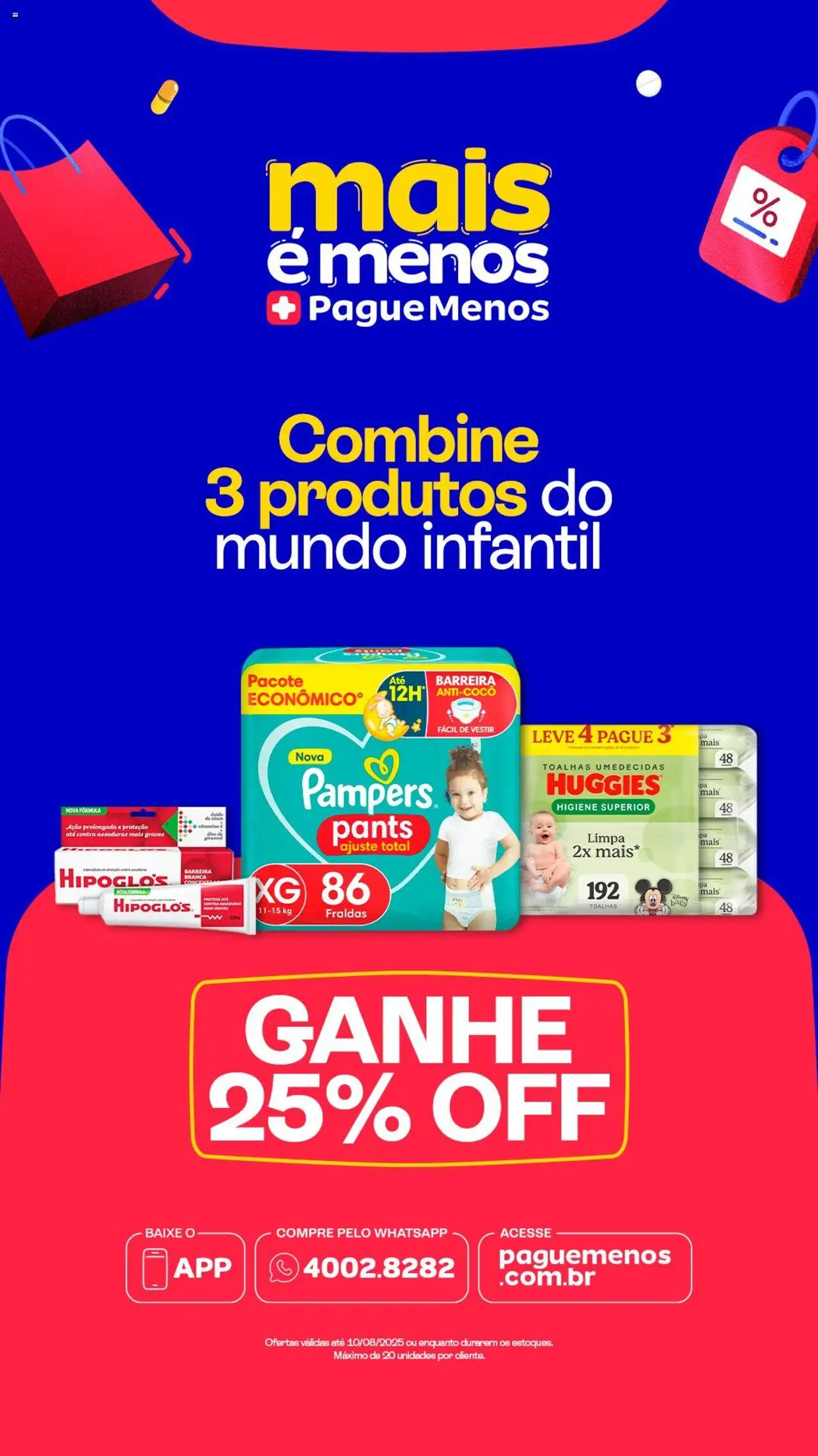 Pague Menos Folheto - válido de 04.08.2025 | Página: 1 | Produtos: Pampers, Fraldas