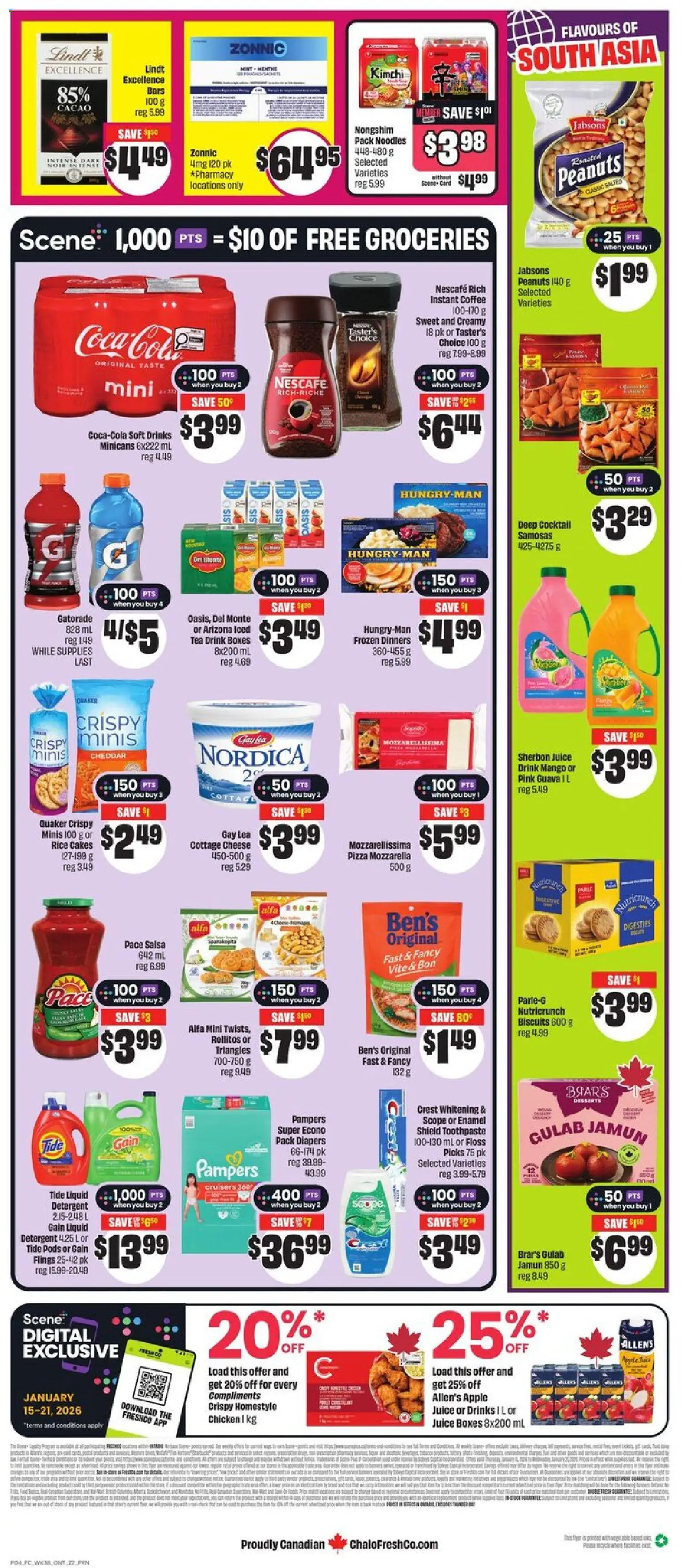 FreshCo flyer valid from 15.01.2026 | Page: 2 | Products: Noodles, Cheese, Pizza, Juice