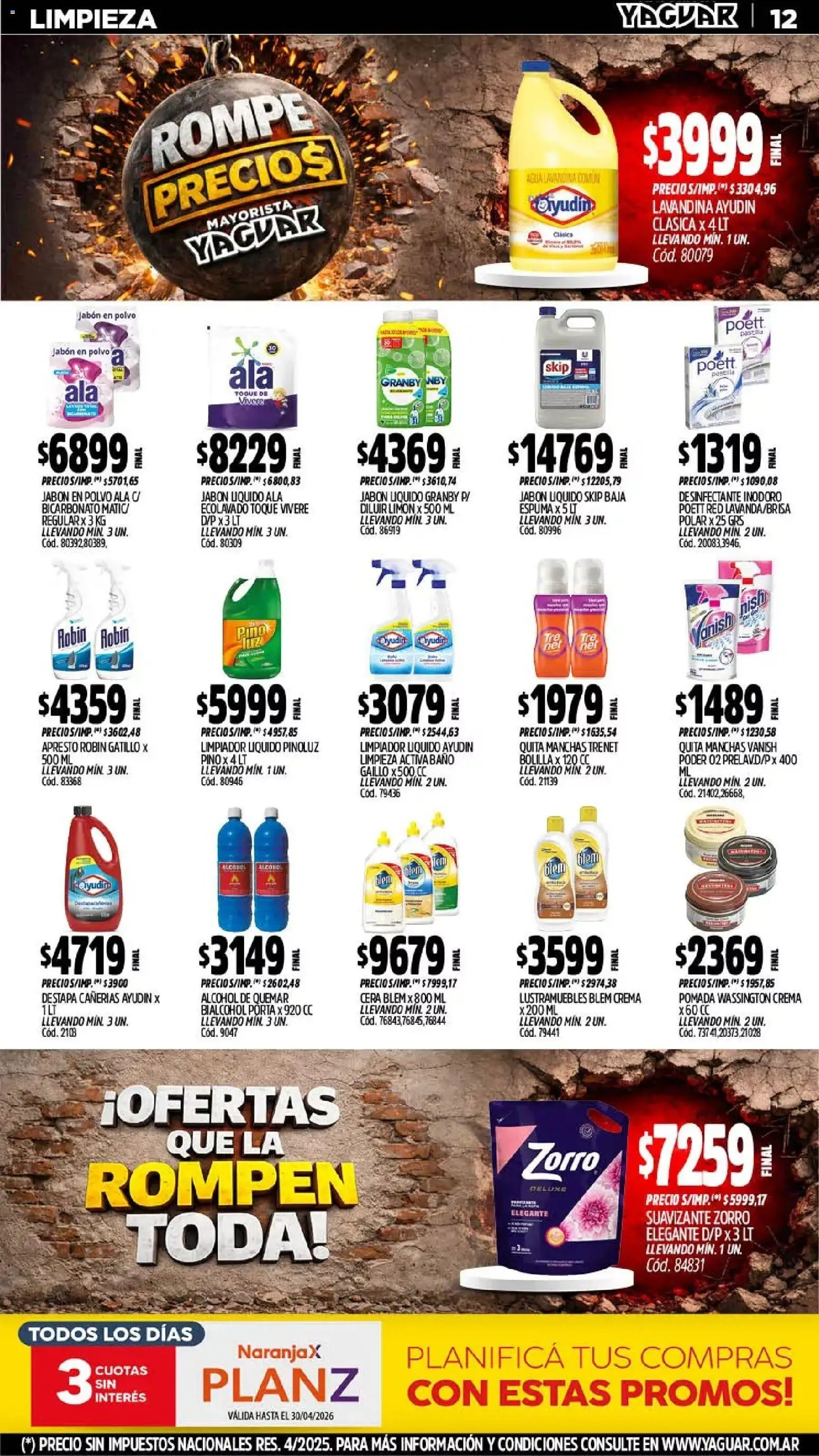 Yaguar - Oferta Semanal Córdoba │ válido desde el 20.04.2026 | Página: 12 | Productos: Inodoro, Jabón líquido, Espuma, Limpiador