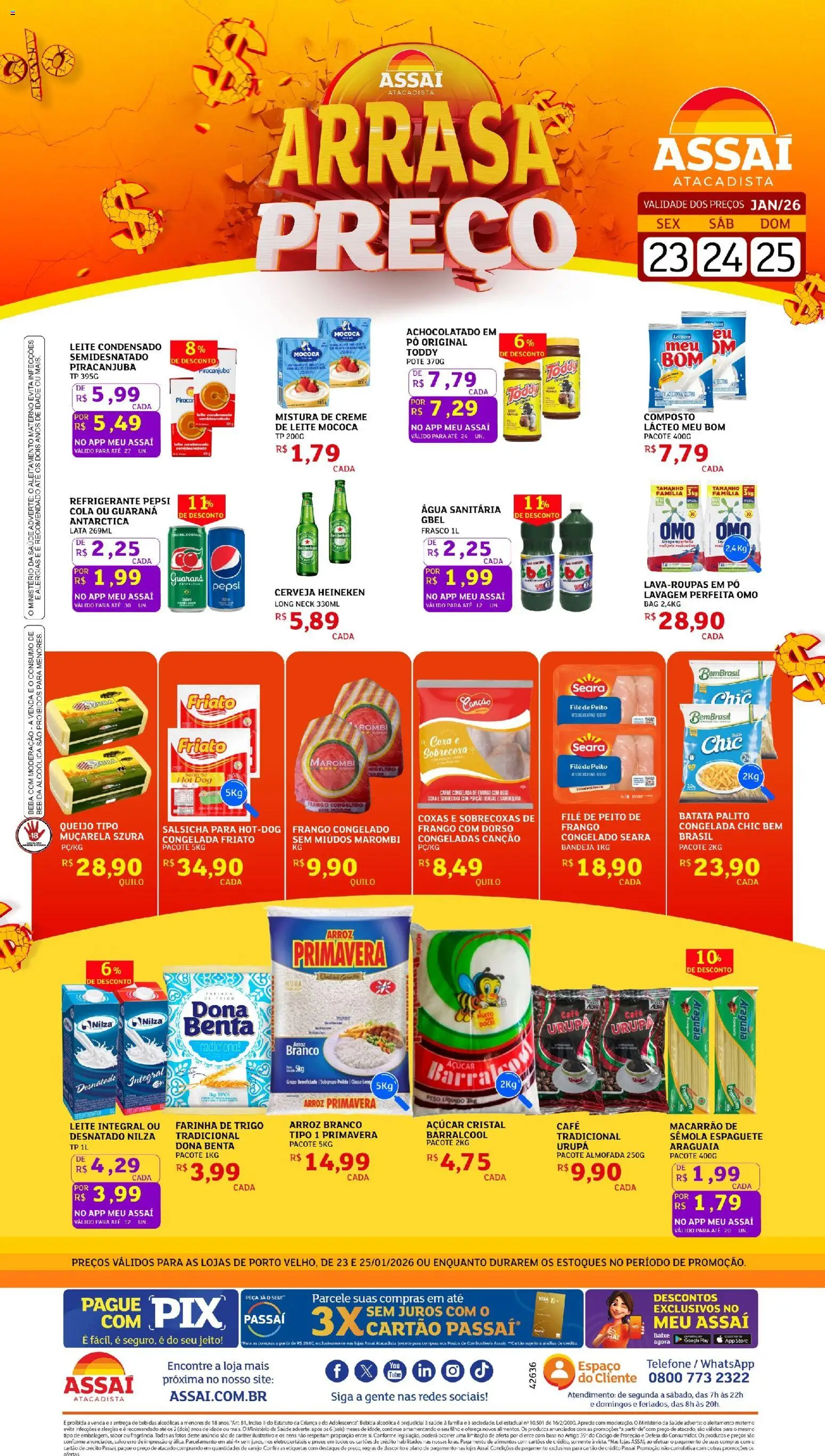Assaí Atacadista Folheto - válido de 23.01.2026 | Página: 1 | Produtos: Salsicha, Muçarela, Macarrão, Batata