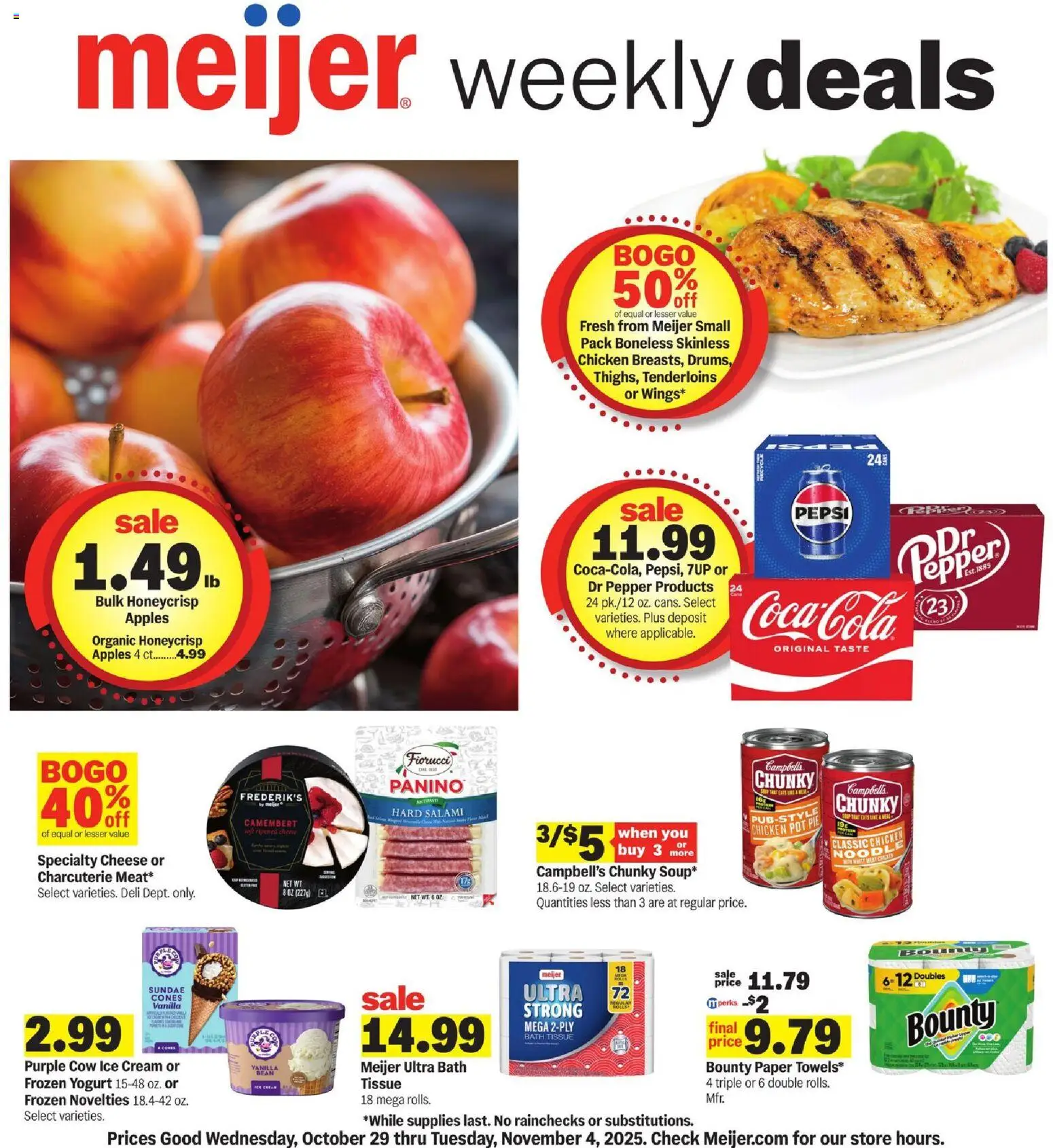 Meijer Weekly Ad - MI - valid from 29.10.2025 | Page: 1 | Products: Bath, Cheese, Yogurt, Apples
