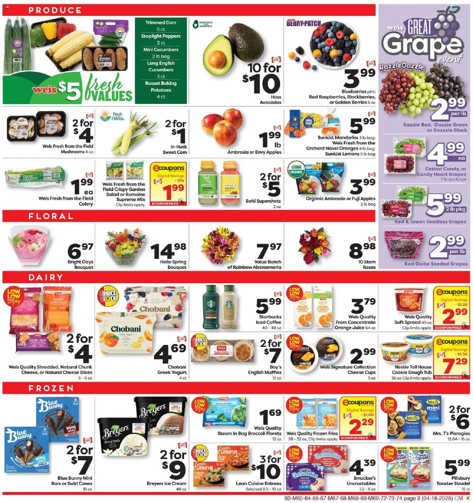 Weis Weekly Circular - MD - valid from 16.04.2026 | Page: 3 | Products: Ginger, Yogurt, Coffee, Blueberries