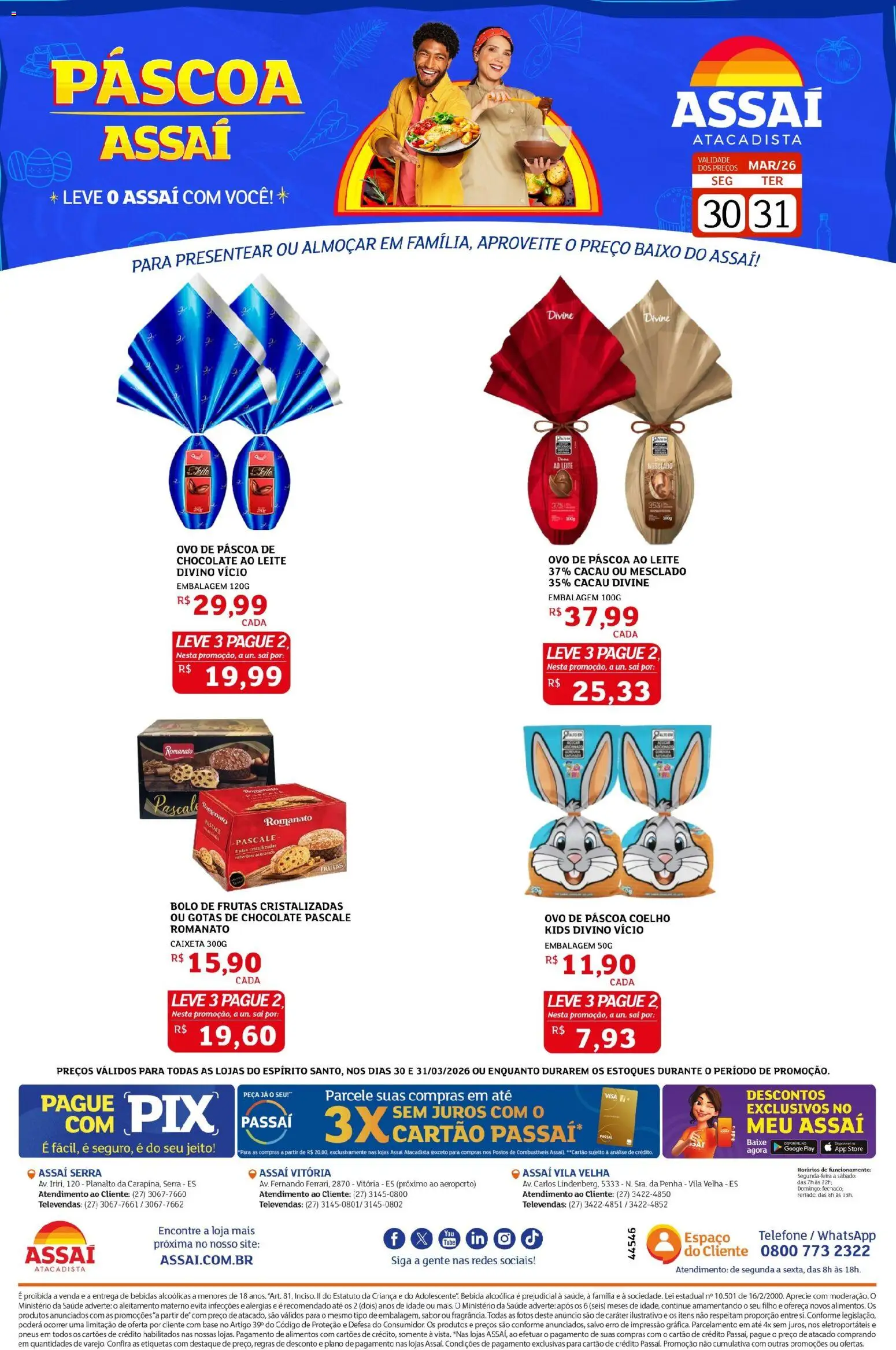 Assaí Atacadista Folheto - válido de 30.03.2026 | Página: 1 | Produtos: Bolo, Bebida, Telefone, Frutas cristalizadas