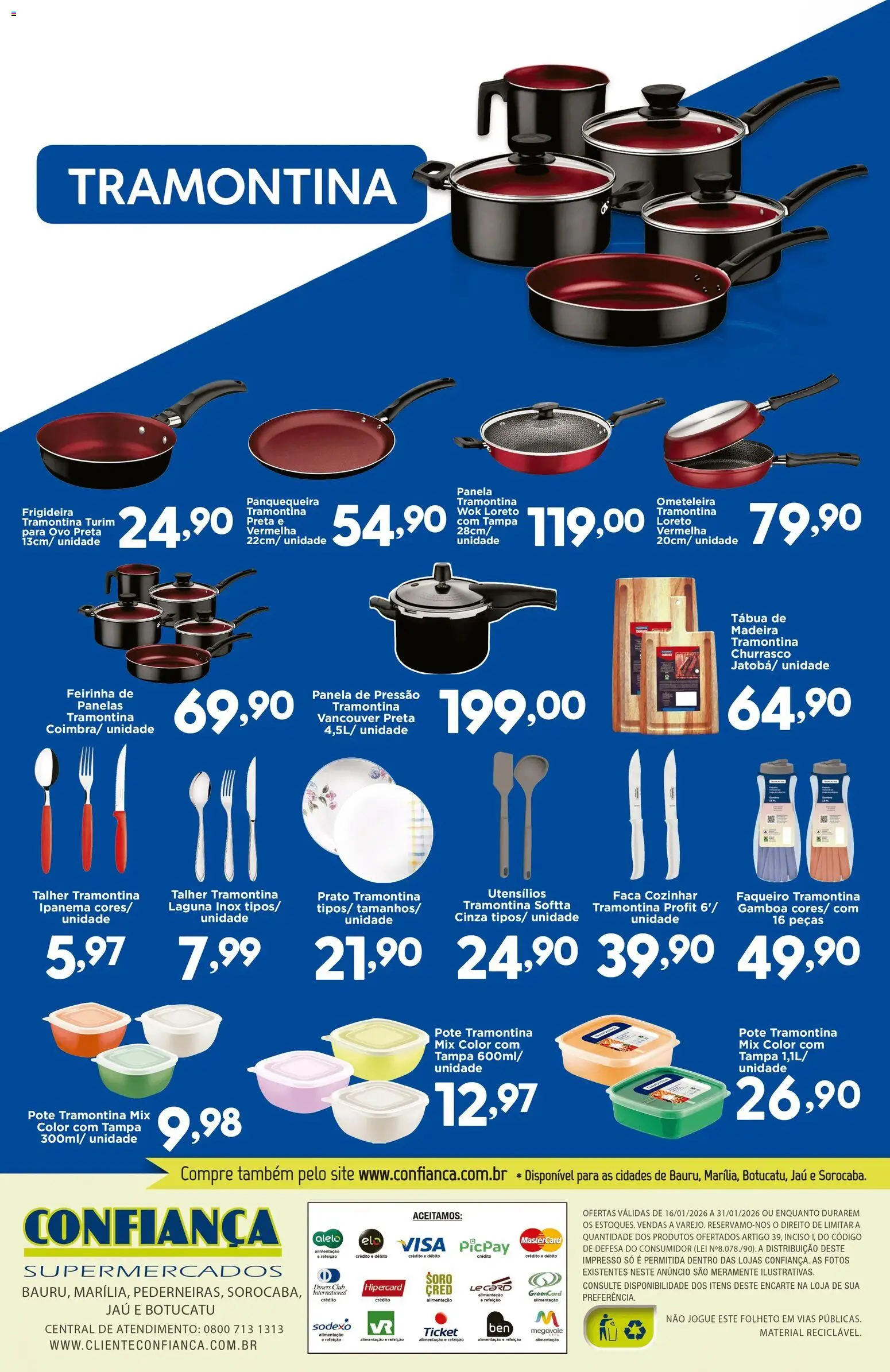 Confiança Folheto - válido de 16.01.2026 | Página: 2 | Produtos: Panela, Panela de pressão, Faca, Tábua