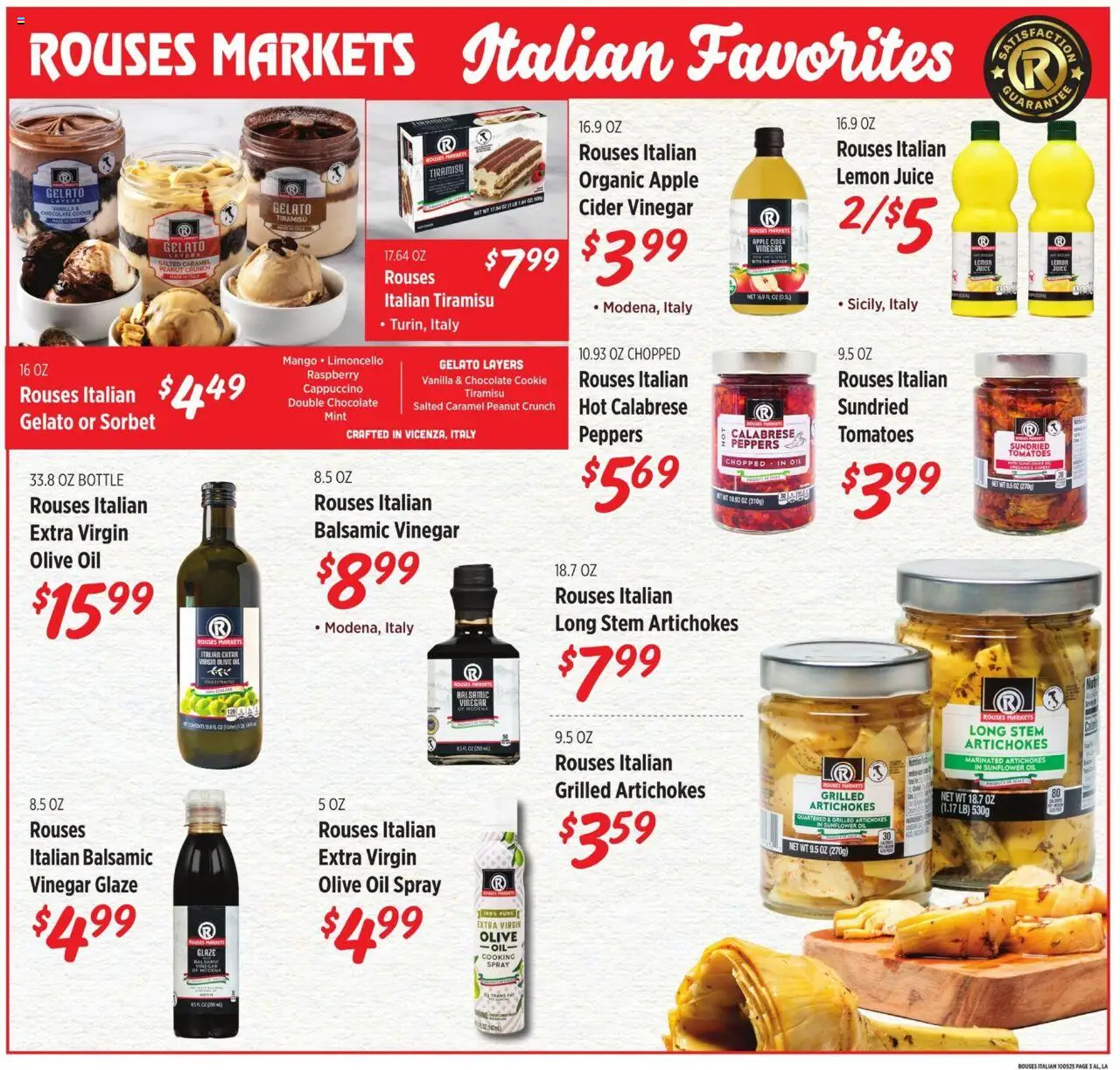 Rouses Italian Ad - valid from 01.10.2025 | Page: 3 | Products: Vinegar, Cider, Tomatoes, Lemon