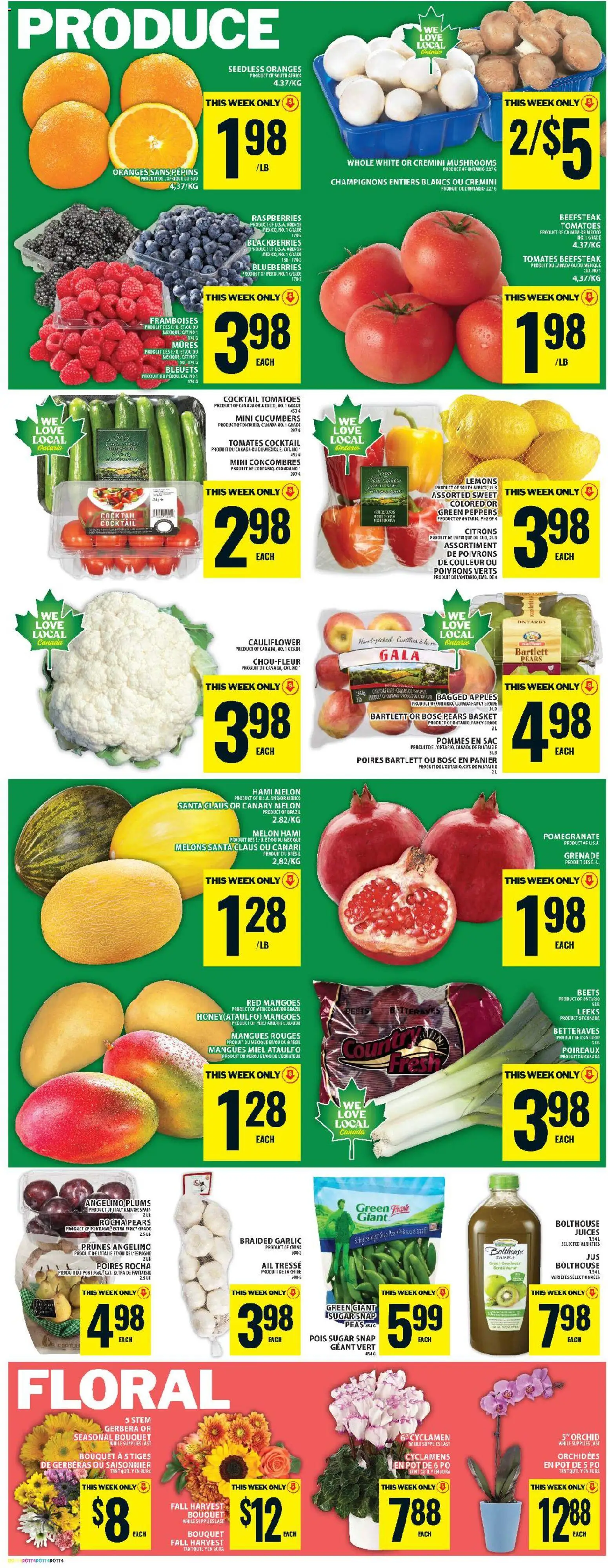 Food Basics flyer valid from 23.10.2025 | Page: 7 | Products: Cucumbers, Apples, Oranges, Tomatoes