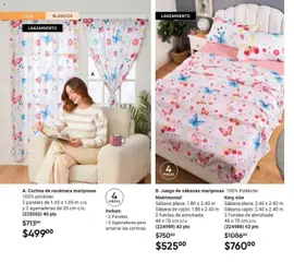 Vista previa de B. Juego de sábanas mariposas Matrimonial, 100% Poliéster. Sábana plana: 1.80 x 2.40 m Sábana de cajón: 1.85 x 2.40 m 2 fundas de almohada: 48 x 70 cm c/u, nuevo folleto de la tienda, válido en México a partir del 10.01.2026 | Página: 78 | Productos: Juego, Almohada, Sabanas