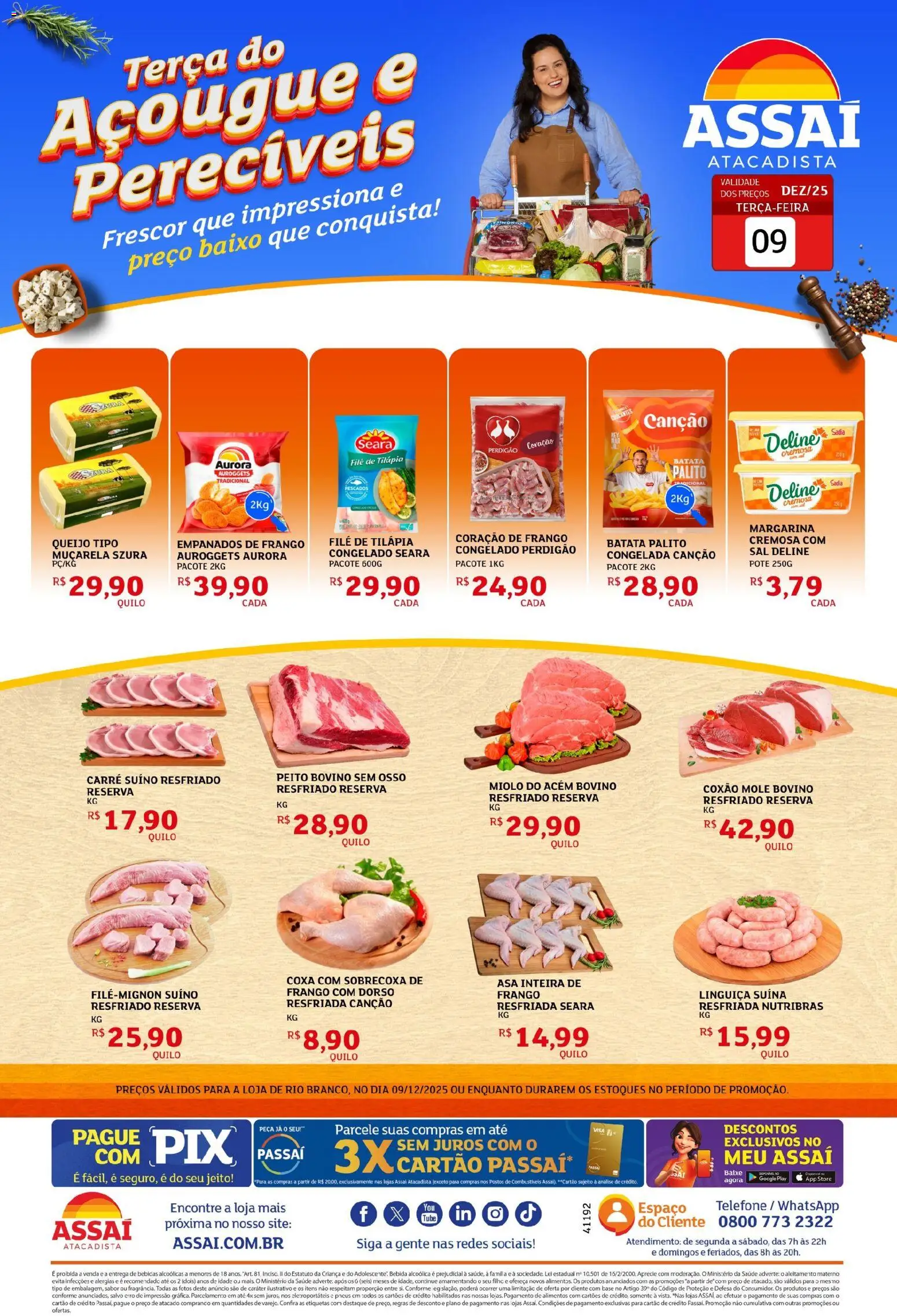 Assaí Atacadista Folheto - válido de 09.12.2025 | Página: 1 | Produtos: Acém, Coração de frango, Base, Filé de tilápia