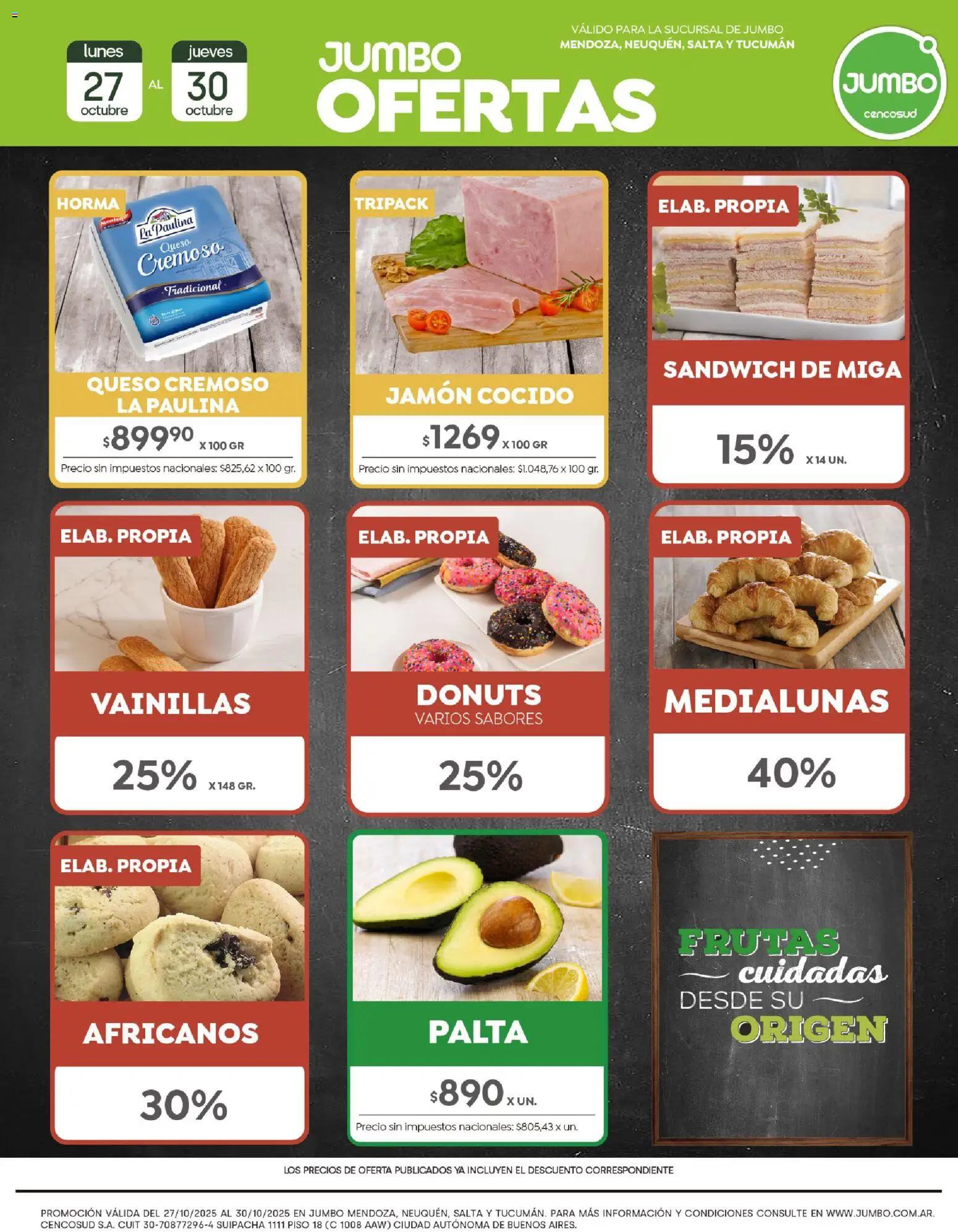 Jumbo ofertas │ válido desde el 27.10.2025 | Página: 1 | Productos: Jamón cocido, Palta, Queso, Jamón