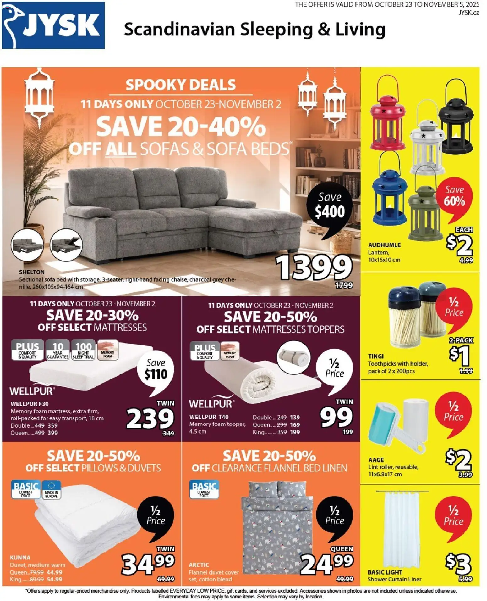 JYSK flyer valid from 23.10.2025 | Page: 1 | Products: Bed, Sofa, Shower