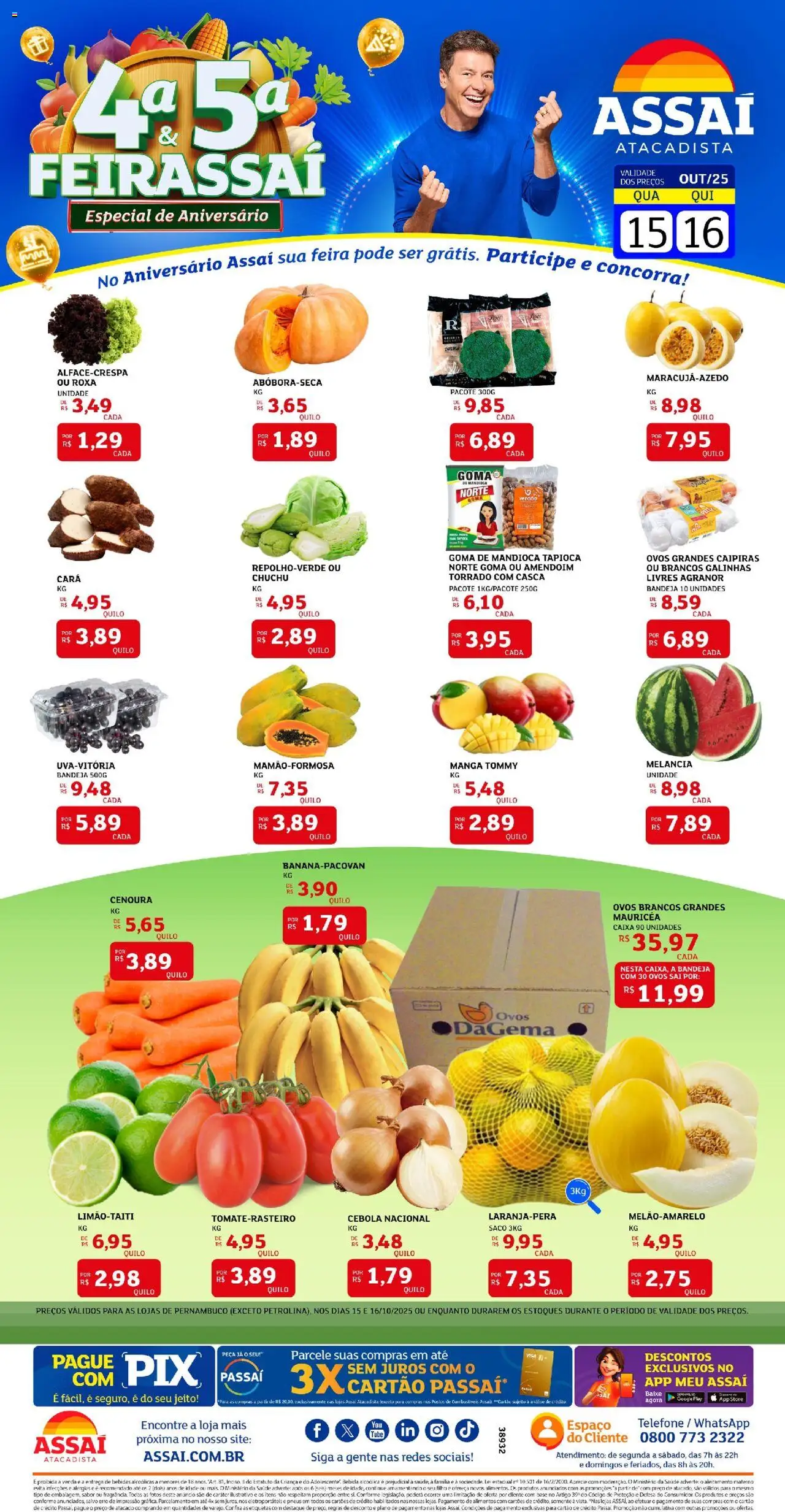 Assaí Atacadista Folheto - válido de 15.10.2025 | Página: 1 | Produtos: Melancia, Tapioca, Base, Telefone