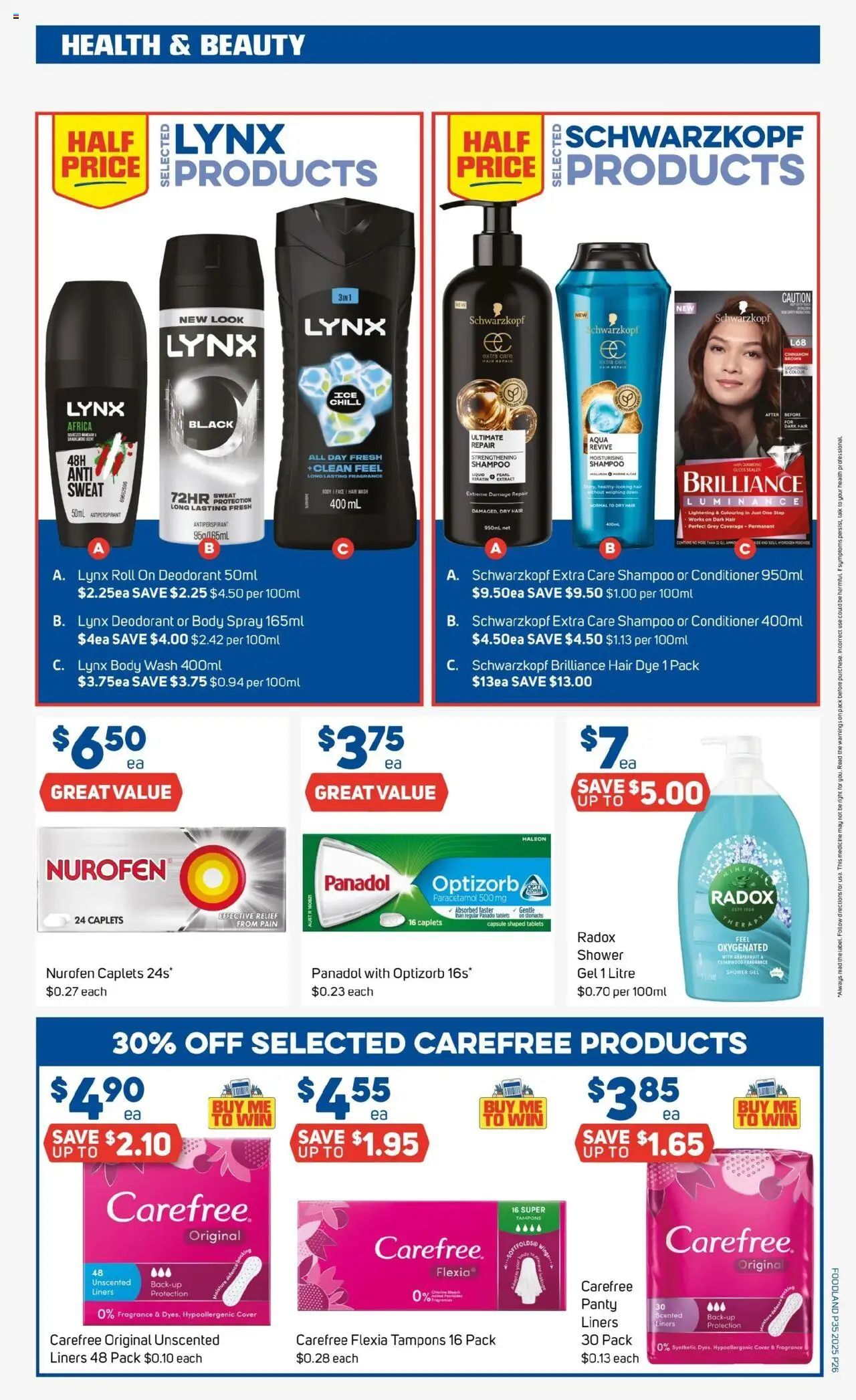 Foodland catalogue - valid from 27.08.2025 | Page: 26 | Products: Shower gel, Hair dye, Tampons, Tablets