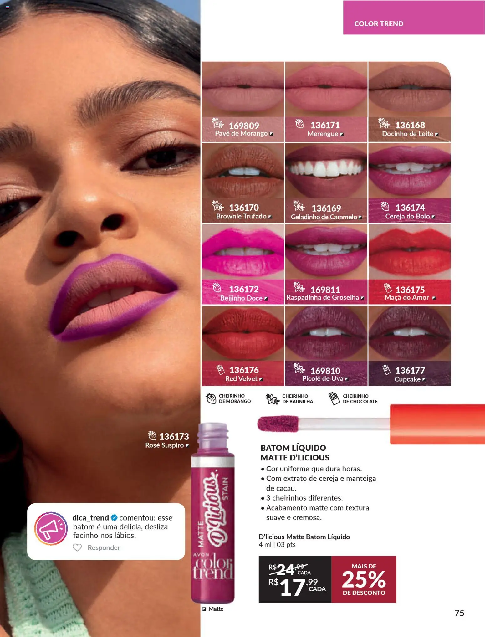 Avon Folheto - válido de 15.01.2026 | Página: 75 | Produtos: Cereja, Batom, Leite, Bolo