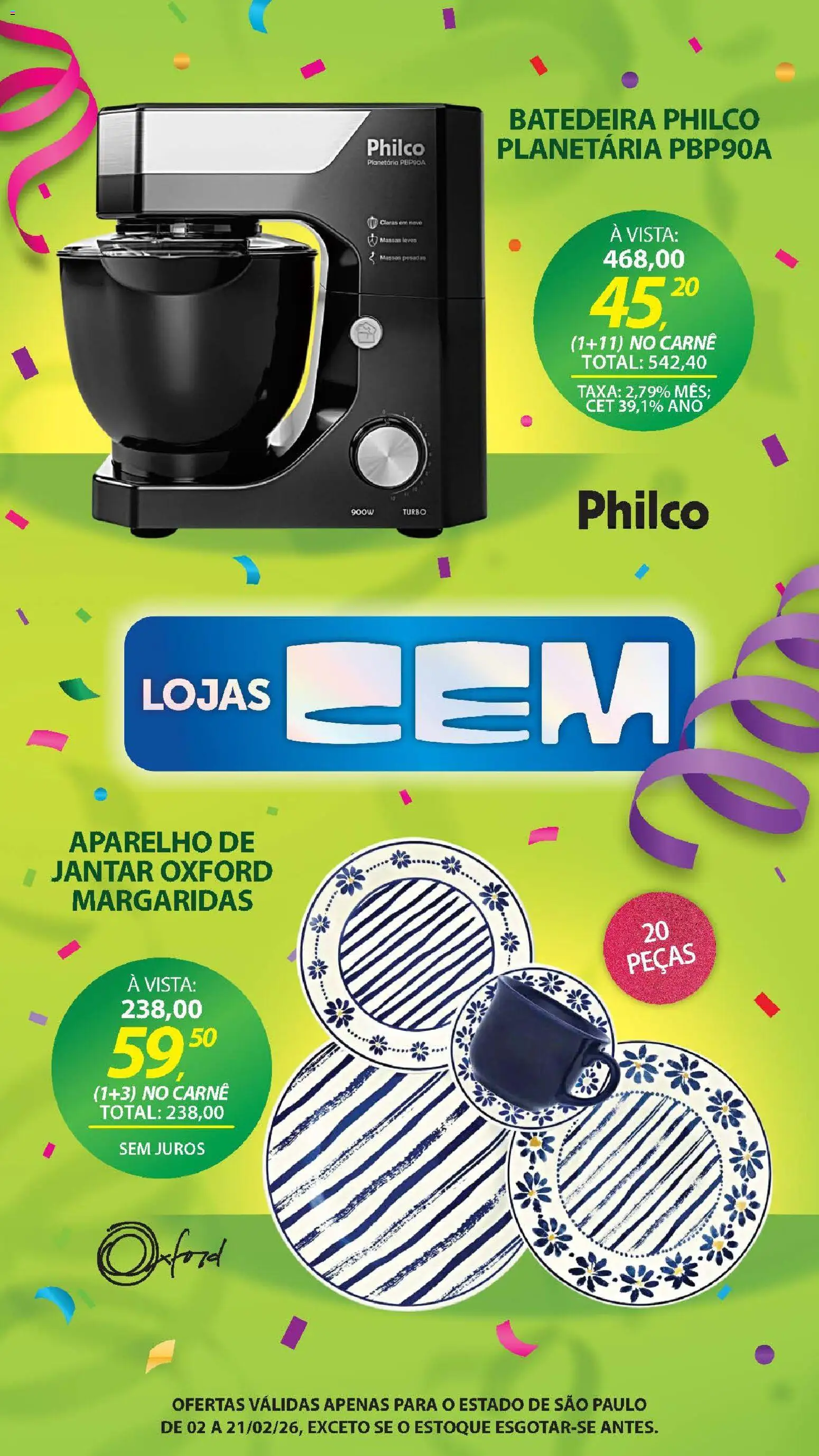 Lojas Cem Folheto - válido de 02.02.2026 | Página: 70 | Produtos: Batedeira, Carne