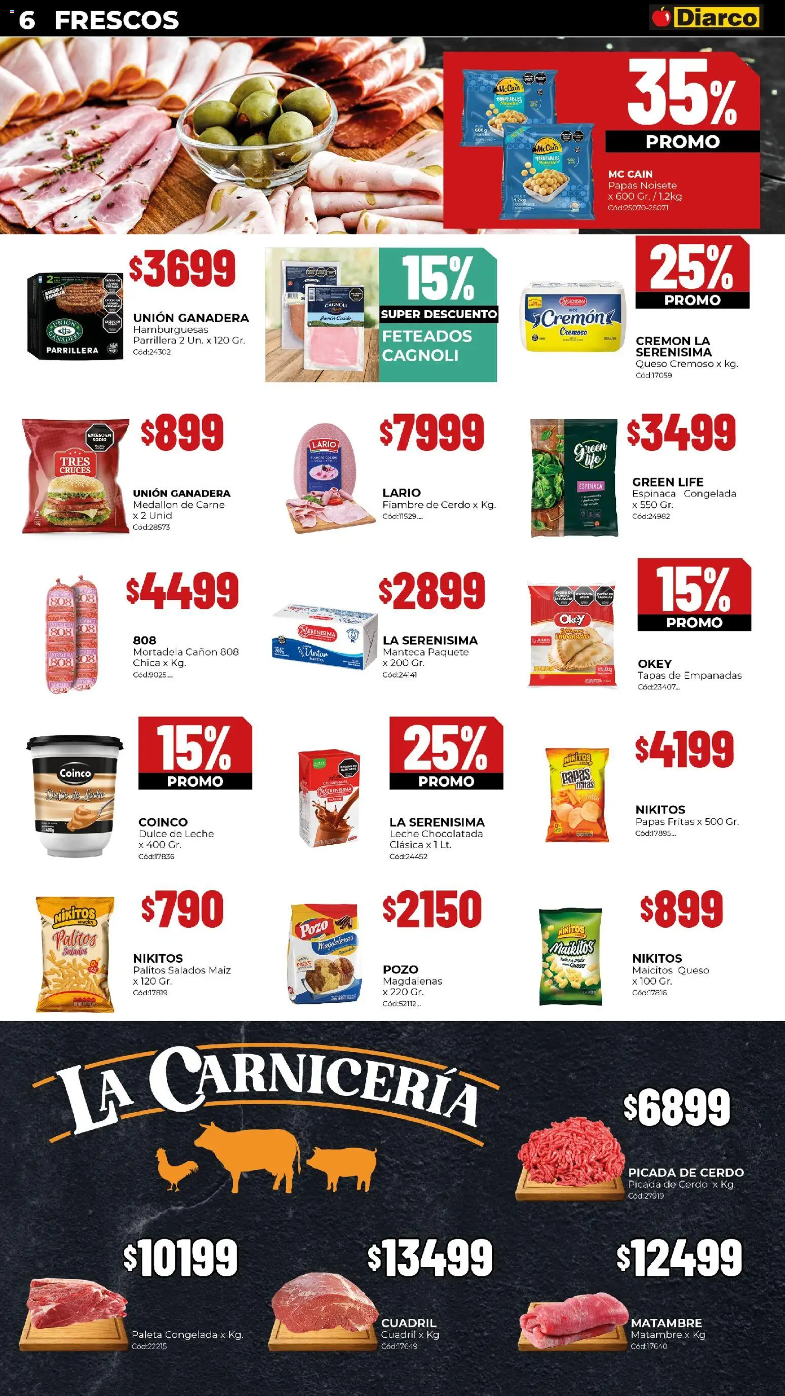 Diarco ofertas │ válido desde el 27.10.2025 | Página: 6 | Productos: Mortadela, Dulce de leche, Espinaca, Té