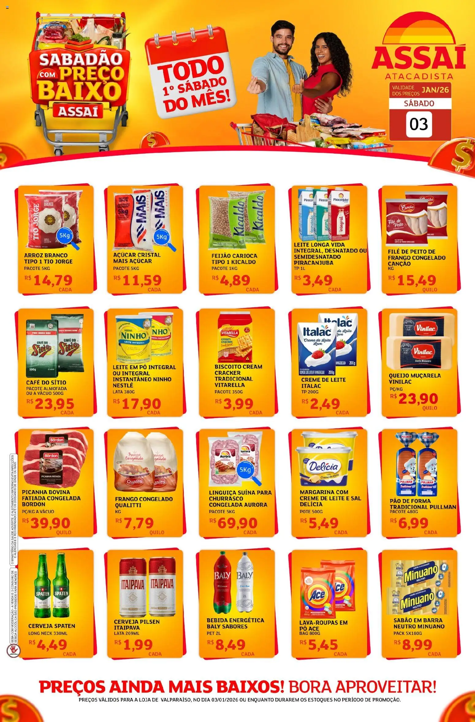 Assaí Atacadista Folheto - válido de 03.01.2026 | Página: 1 | Produtos: Leite, Açúcar, Margarina, Leite em pó