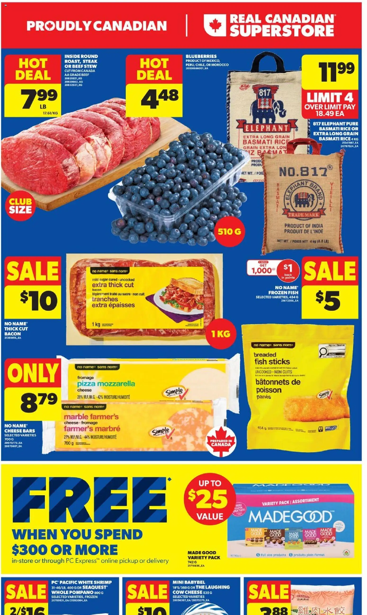 Real Canadian Superstore flyer valid from 08.01.2026 | Page: 4 | Products: Rice, Fish, Cheese, Pizza