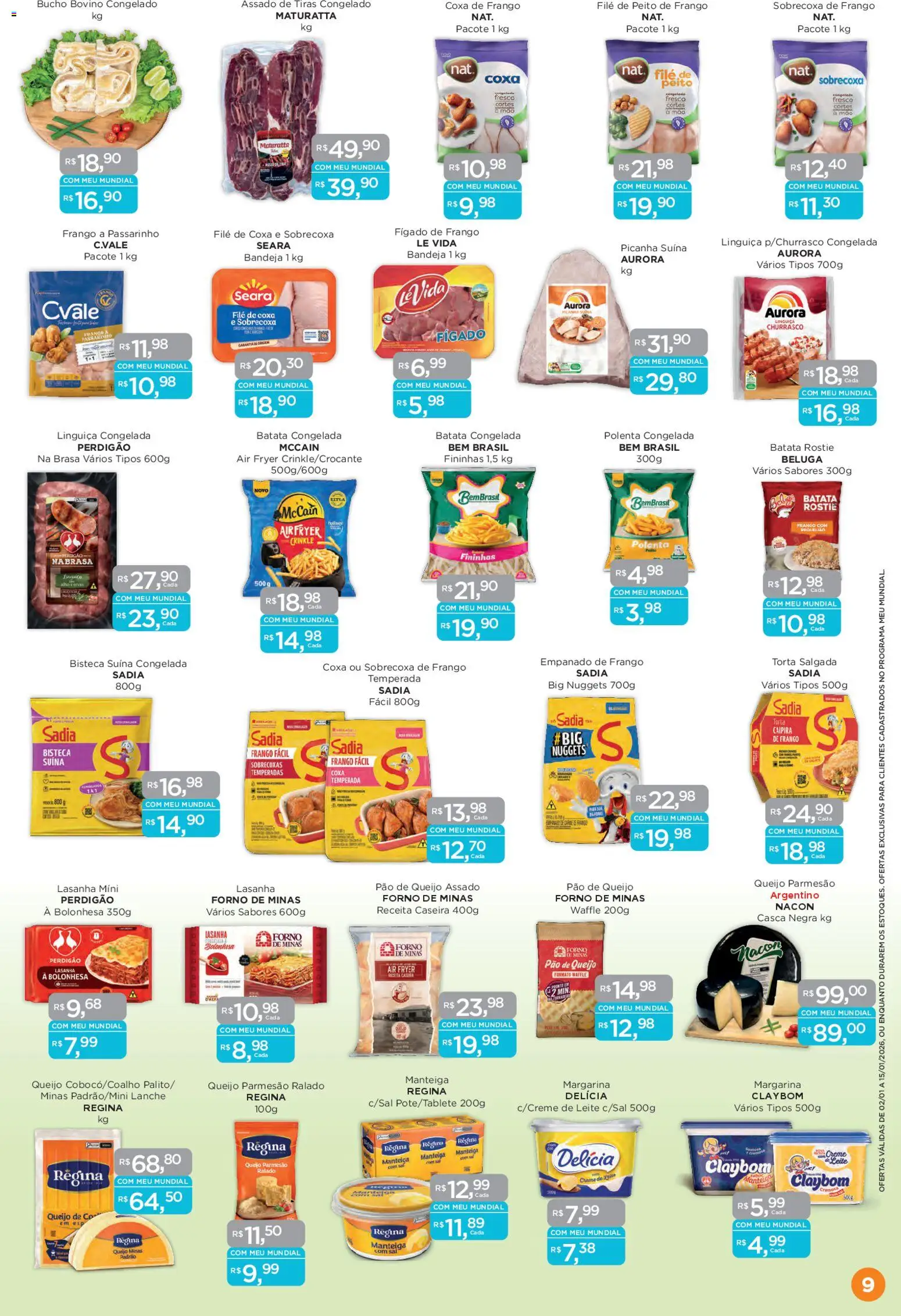 Mundial Folheto - válido de 02.01.2026 | Página: 9 | Produtos: Coxa de frango, Picanha, Batata, Peito de frango