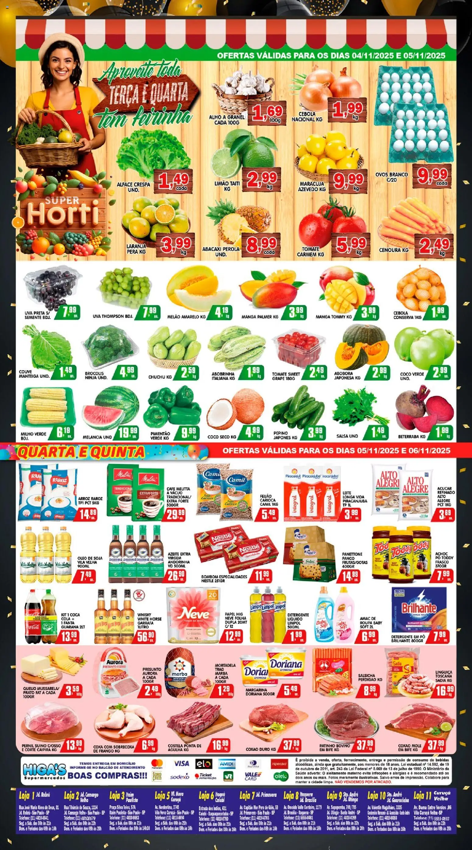 Higa's Supermercado Folheto - válido de 05.11.2025 | Página: 4 | Produtos: Feijão, Salsicha, Leite, Couve