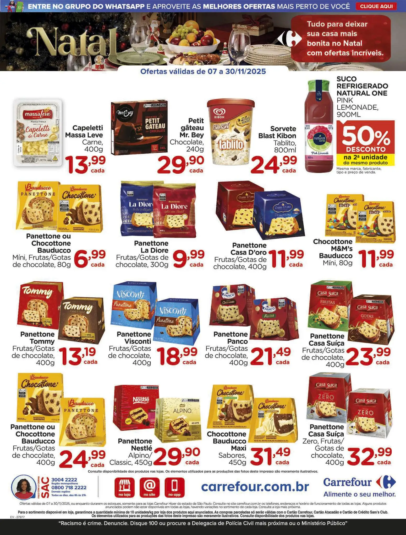Carrefour Folheto - válido de 07.11.2025 | Página: 13 | Produtos: Panettone, Suco, Carne, Massa