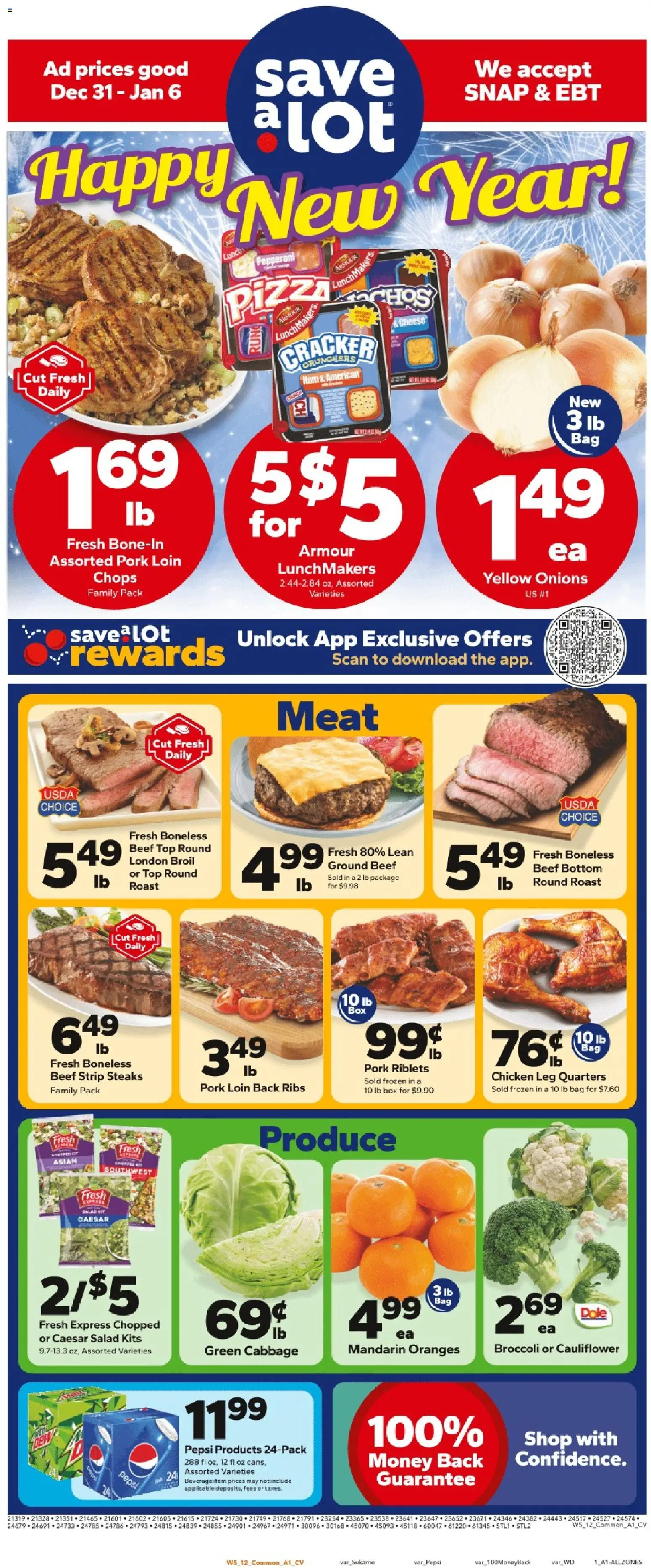 Save a Lot Weekly Ad - valid from 31.12.2025 | Page: 1 | Products: Ham, Oranges, Beef, Salad
