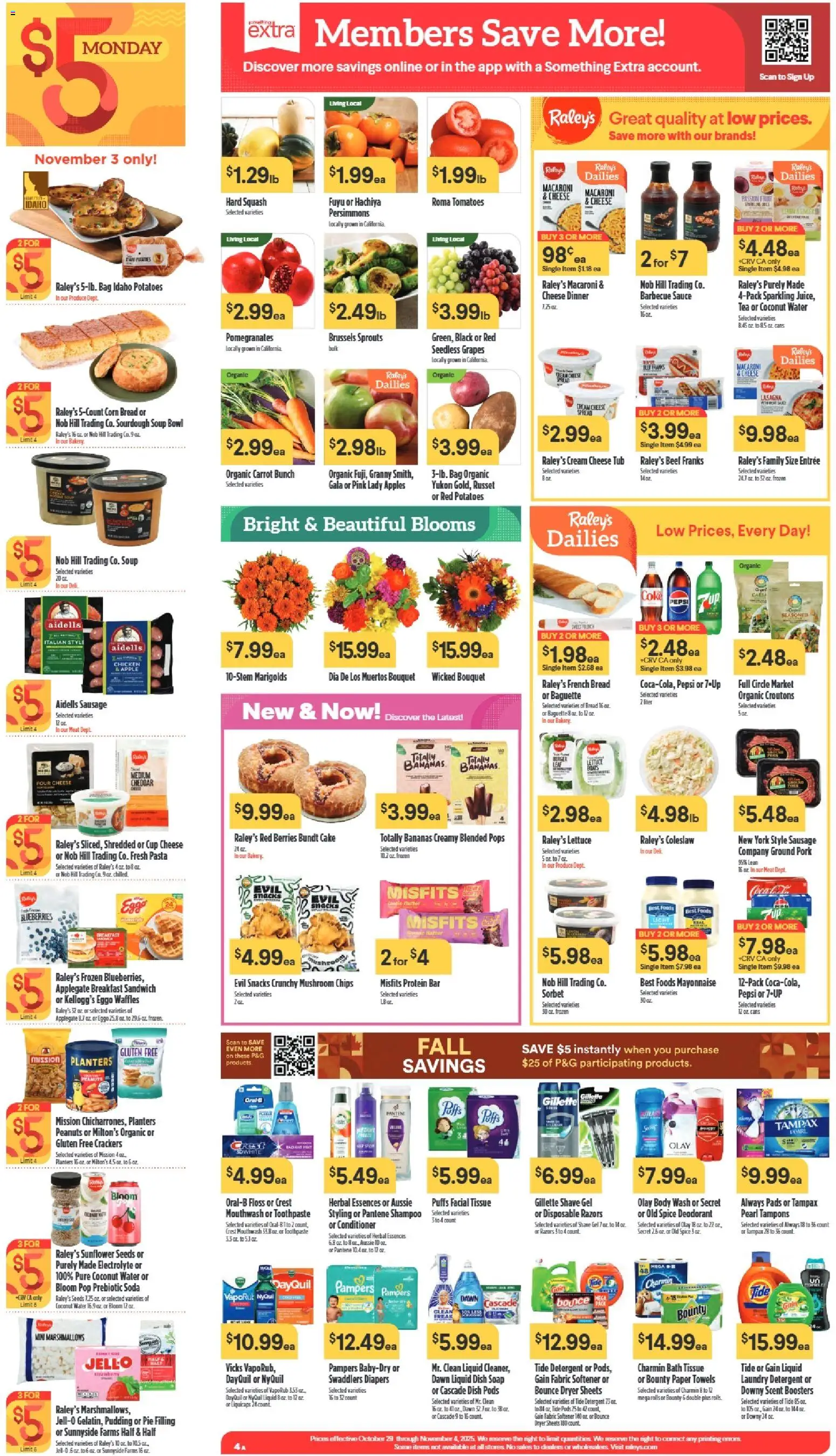 Raley's Weekly Ad - valid from 30.10.2025 | Page: 4 | Products: Bread, Fabric softener, Beef, Detergent