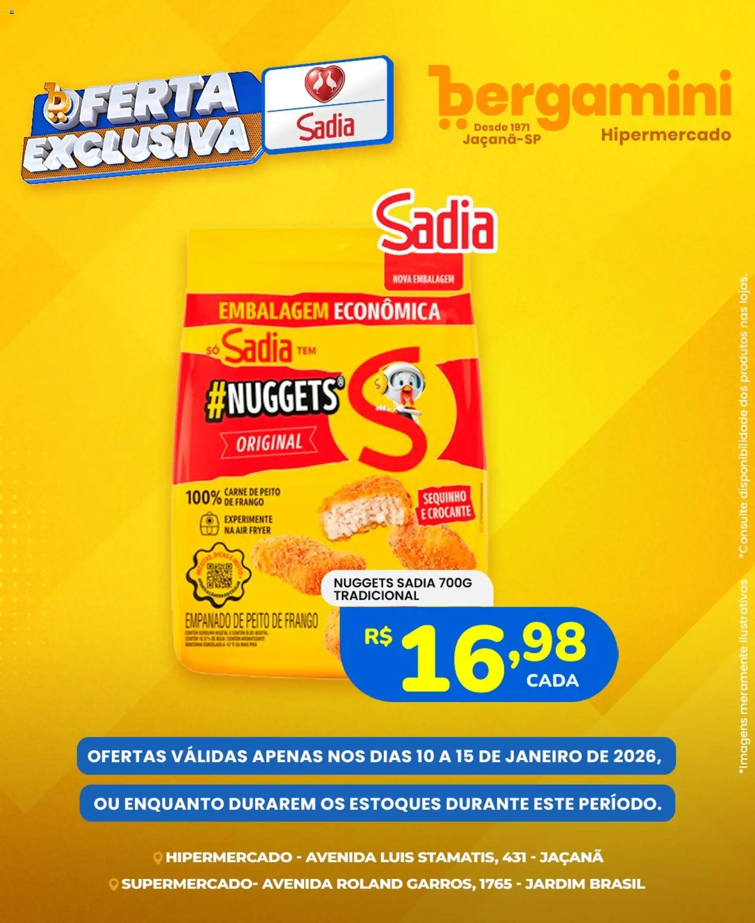 Supermercado Bergamini Folheto - válido de 10.01.2026 | Página: 1 | Produtos: Air fryer, Carne, Frango, Peito de frango