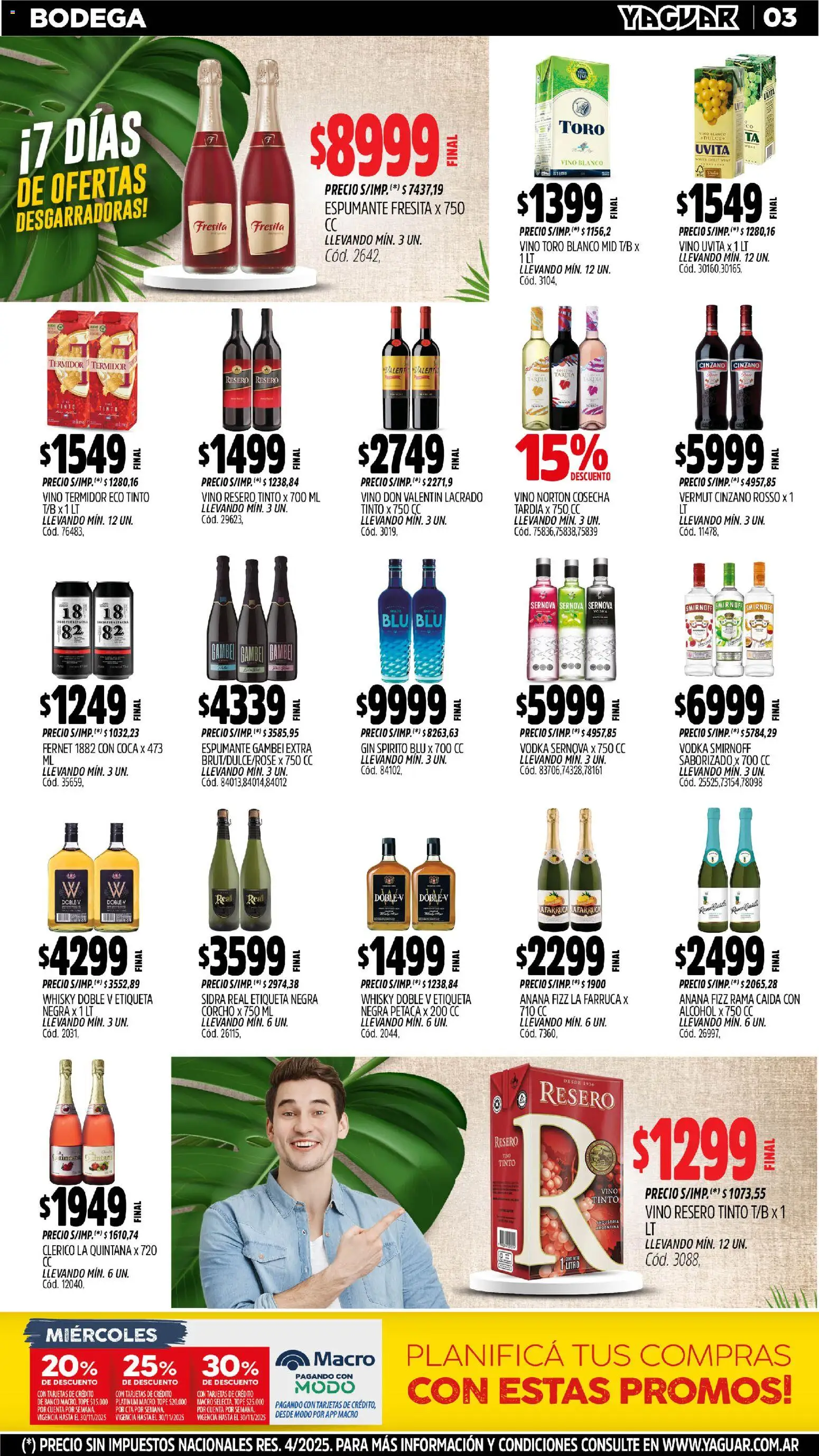 Yaguar - Neuquén │ válido desde el 03.11.2025 | Página: 3 | Productos: Vodka, Whisky, Banco, Vino
