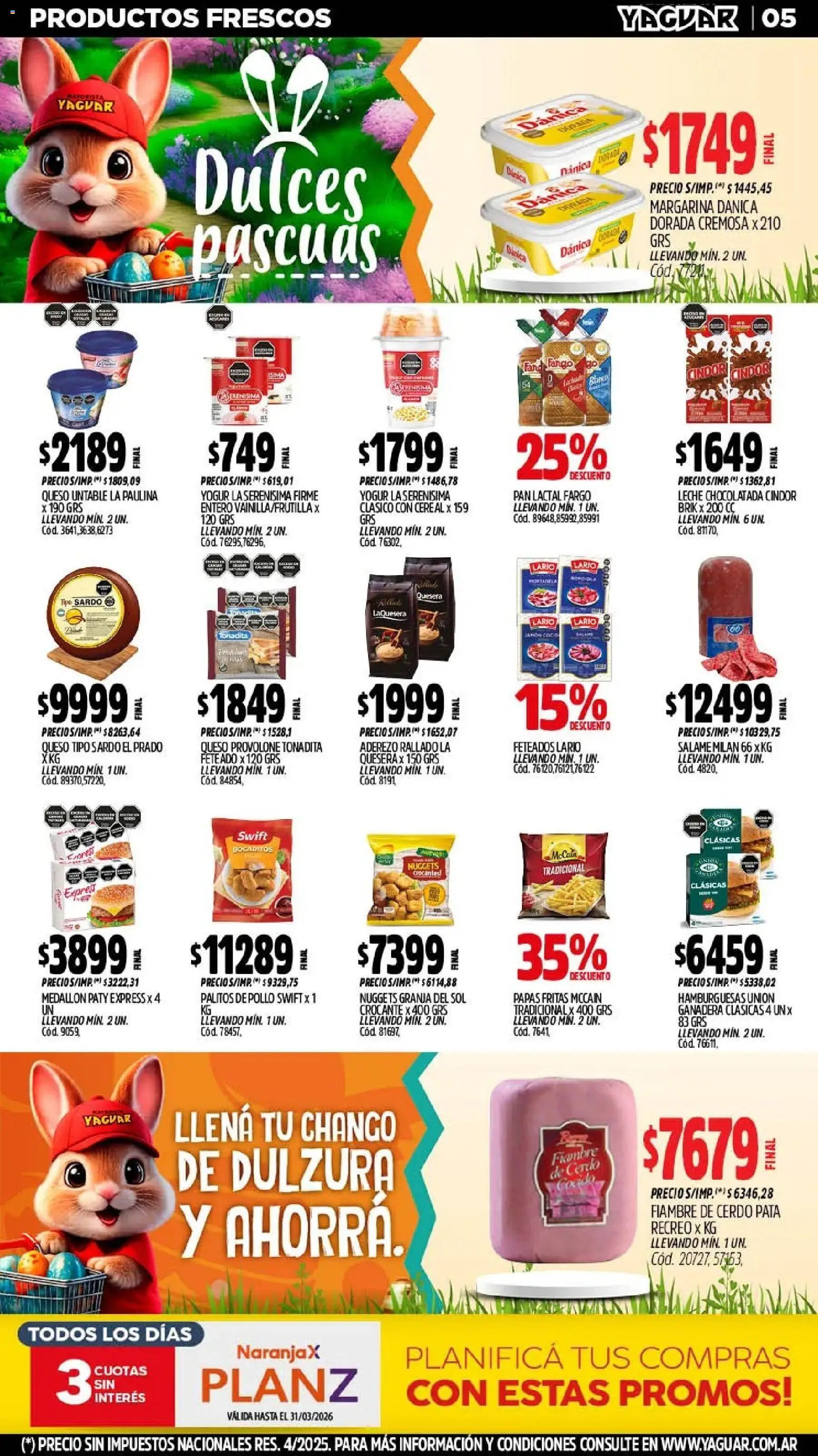 Yaguar - Oferta Semanal Mar del Plata │ válido desde el 16.03.2026 | Página: 5 | Productos: Pollo, Pan, Salame, Cerdo