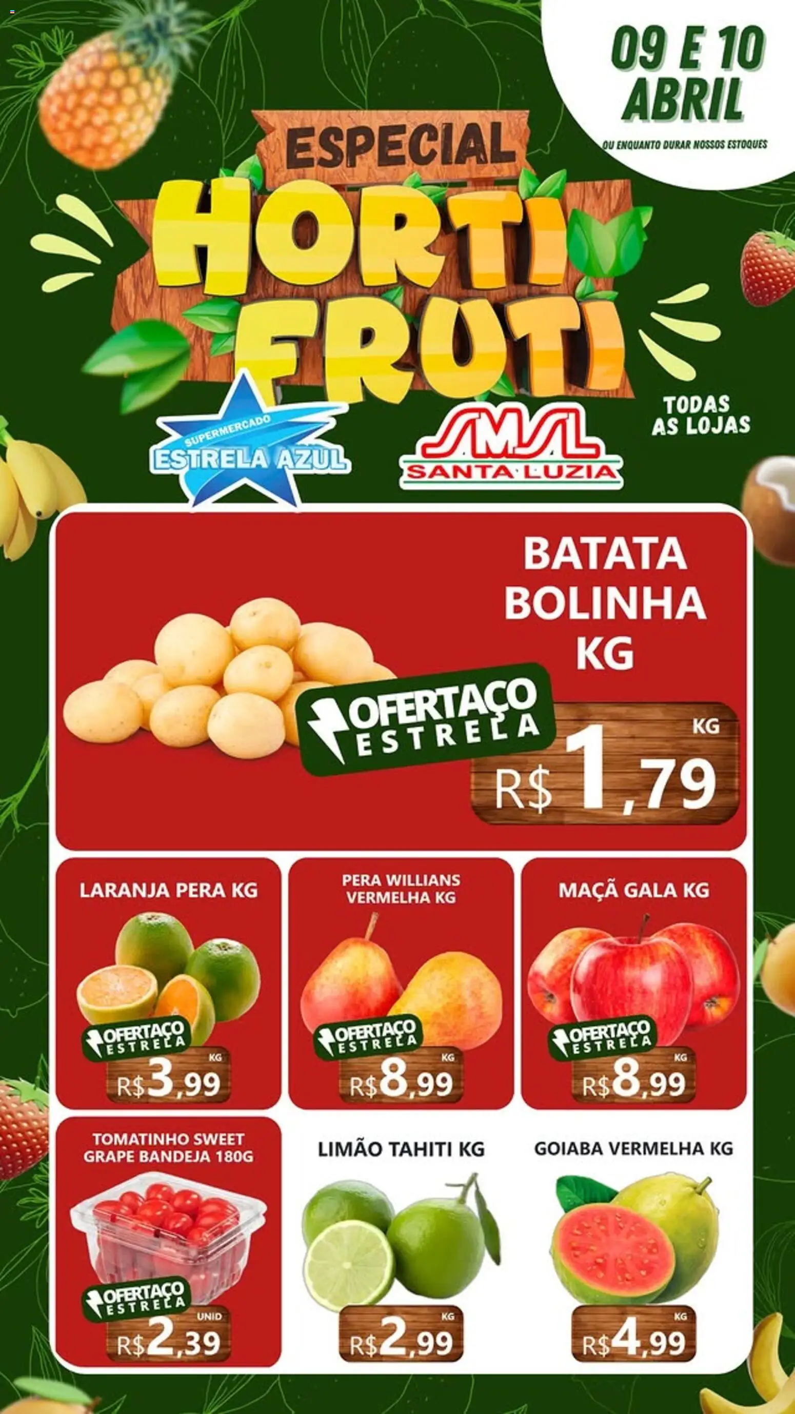 Estrela Azul Folheto - válido de 09.04.2026 | Página: 1 | Produtos: Goiaba, Pera, Bandeja, Batata