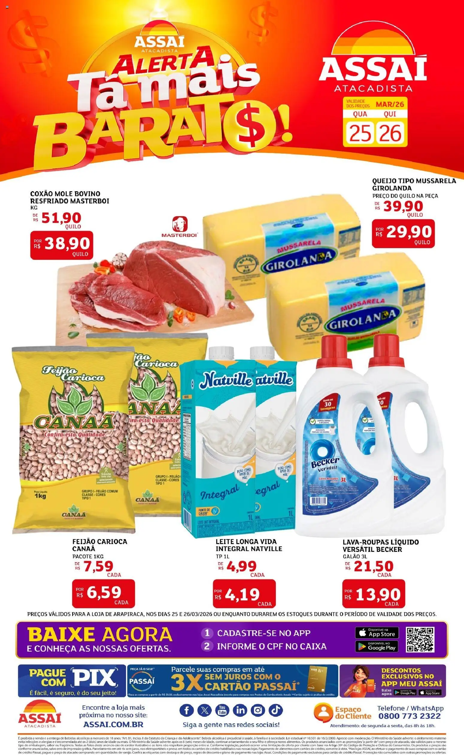 Assaí Atacadista Folheto - válido de 25.03.2026 | Página: 1 | Produtos: Leite, Base, Bebida, Mussarela
