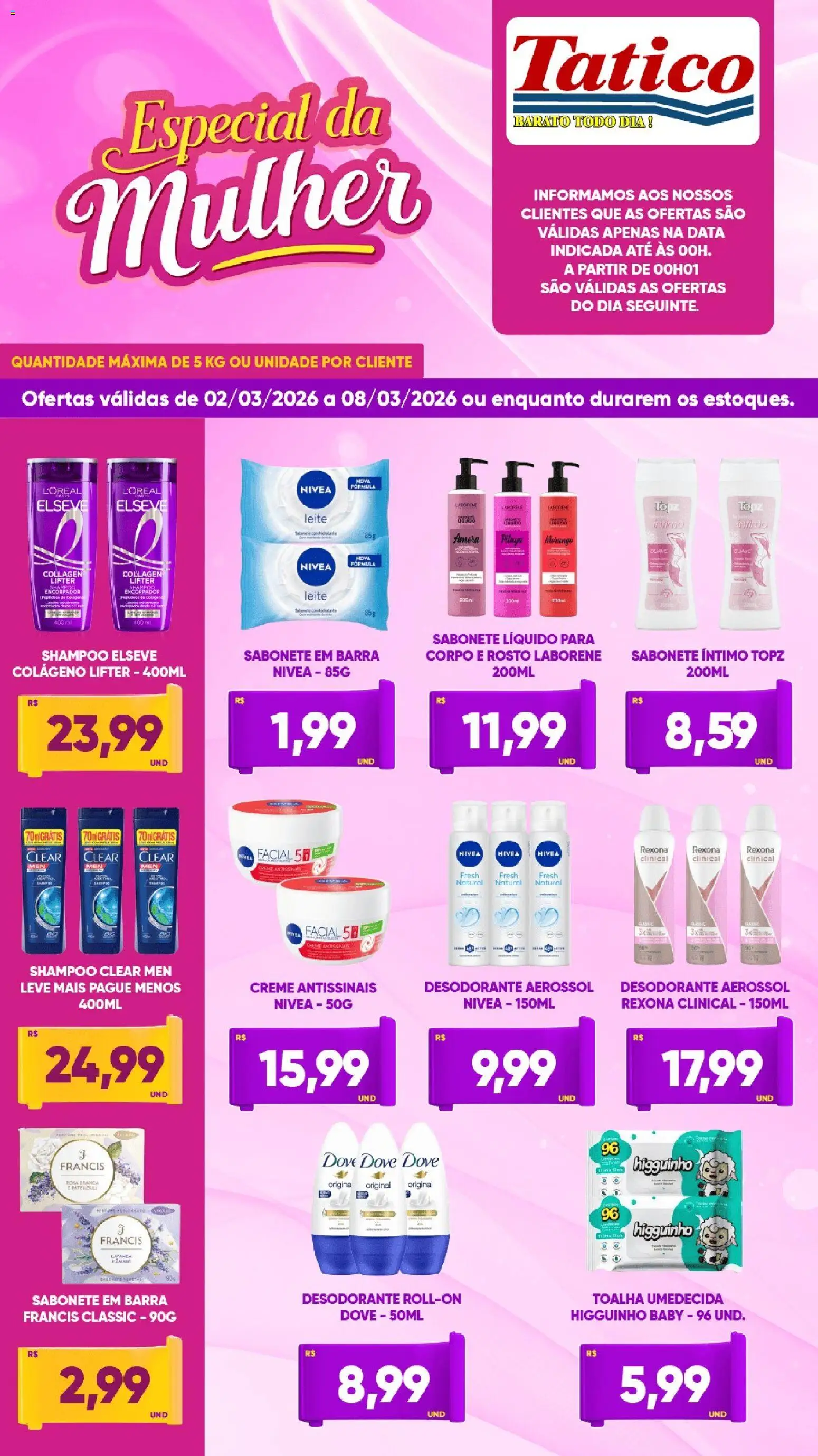 Tatico Folheto - válido de 02.03.2026 | Página: 6 | Produtos: Shampoo, Creme, Rexona, Toalha umedecida