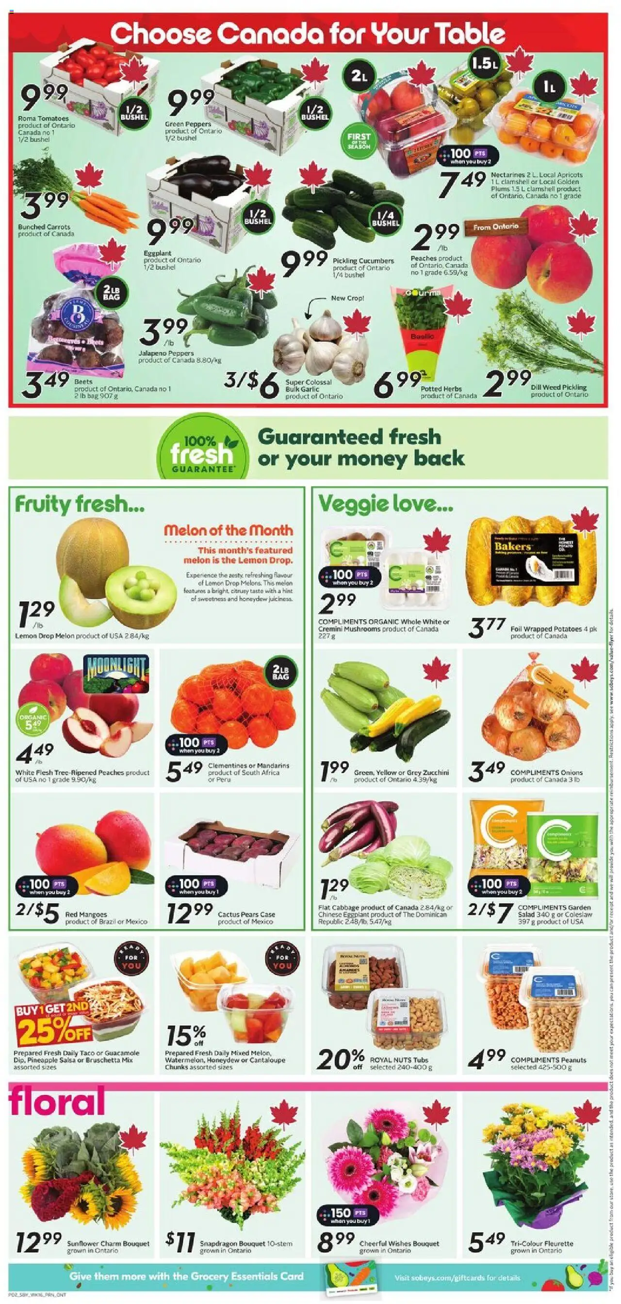 Sobeys flyer valid from 14.08.2025 | Page: 5 | Products: Nuts, Cucumbers, Potatoes, Table
