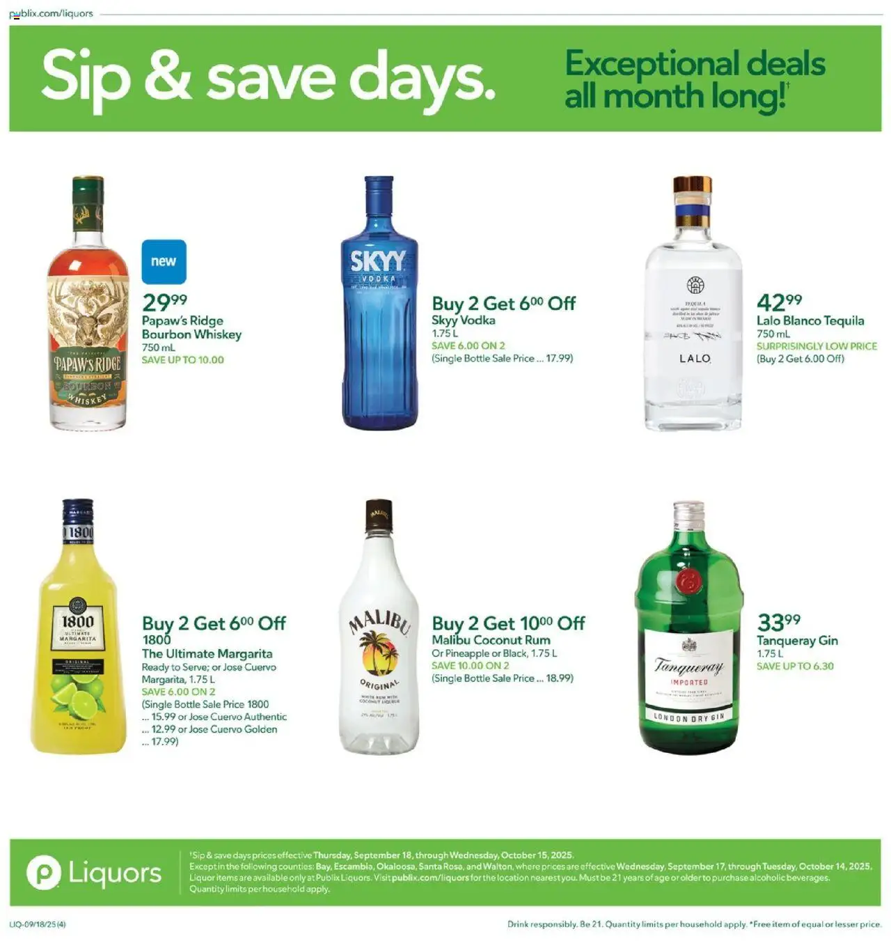 Publix Liquor - valid from 18.09.2025 | Page: 4 | Products: Pineapple, Bourbon, Gin, Whiskey