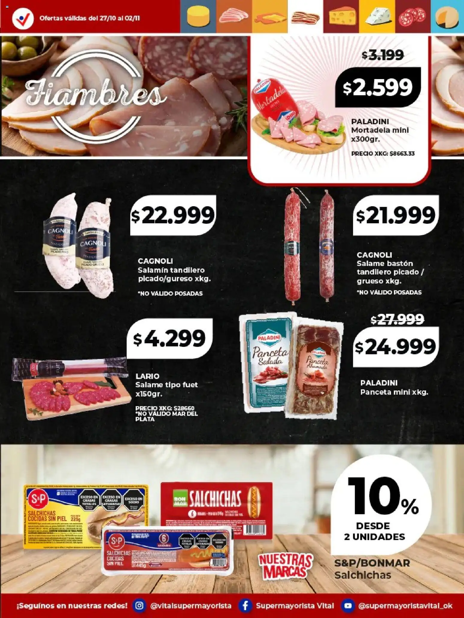 Vital - Especial de frescos - La Plata │ válido desde el 27.10.2025 | Página: 11 | Productos: Mortadela, Panceta, Salame