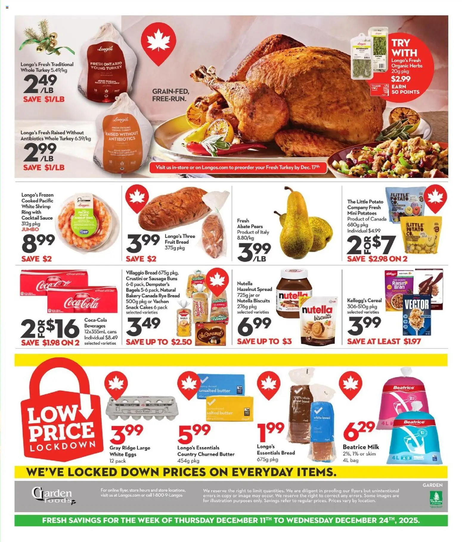 Longo's flyer valid from 11.12.2025 | Page: 3 | Products: Turkey, Milk, Butter, Bread