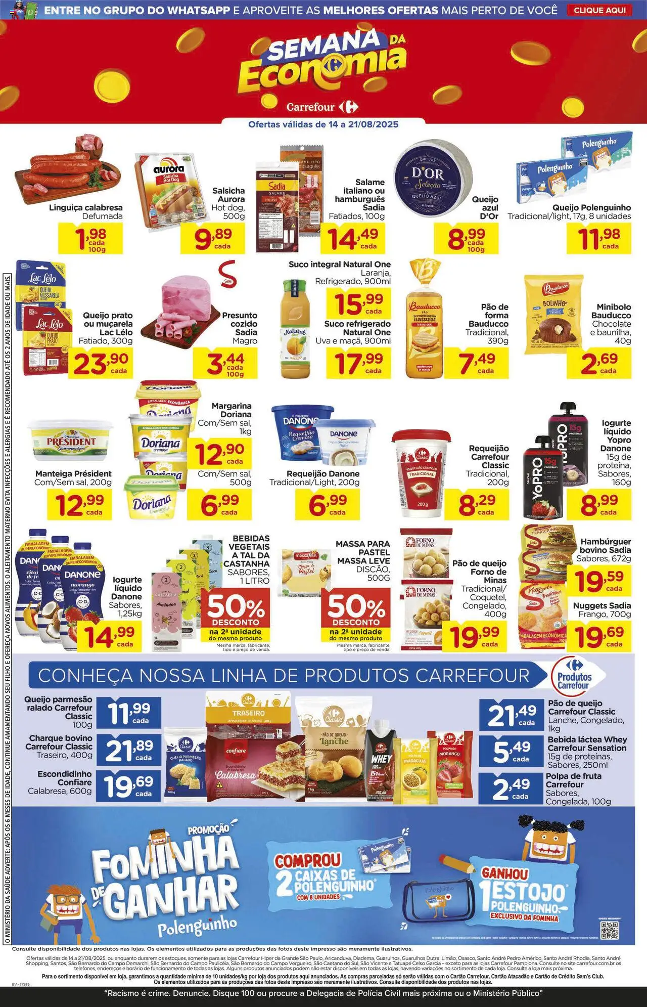 Carrefour Folheto - válido de 14.08.2025 | Página: 3 | Produtos: Suco, Requeijão, Mussarela, Pão de queijo