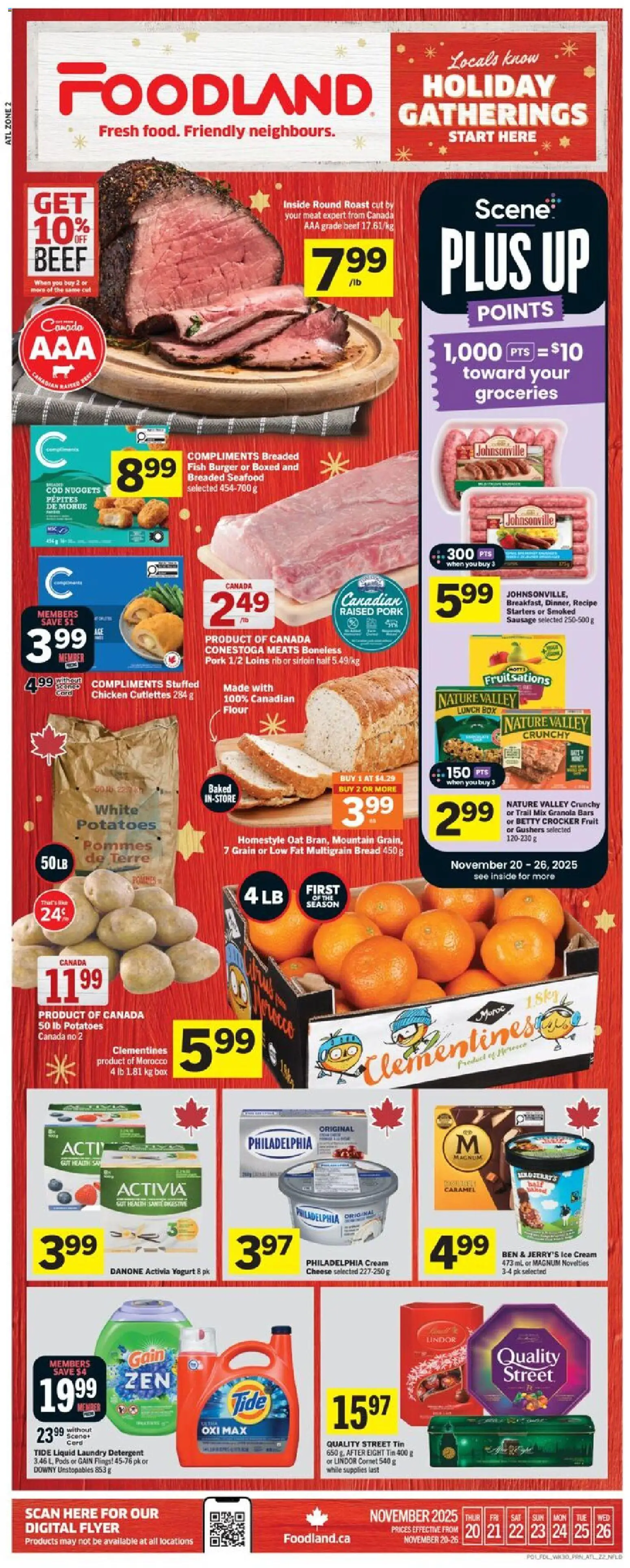 Foodland flyer valid from 20.11.2025 | Page: 1 | Products: Fish, Cream, Box, Yogurt