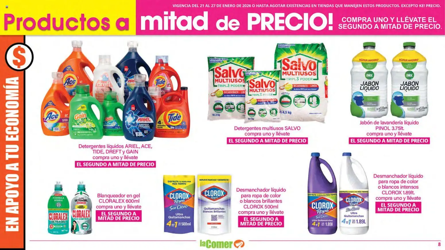 Nuevas ofertas de La Comer válidas en toda la República Mexicana desde el 21.01.2026. ¡Encuentra las mejores ofertas en La Comer folleto! | Página: 8 | Productos: Quitamanchas, Detergente, Huevo, Ropa