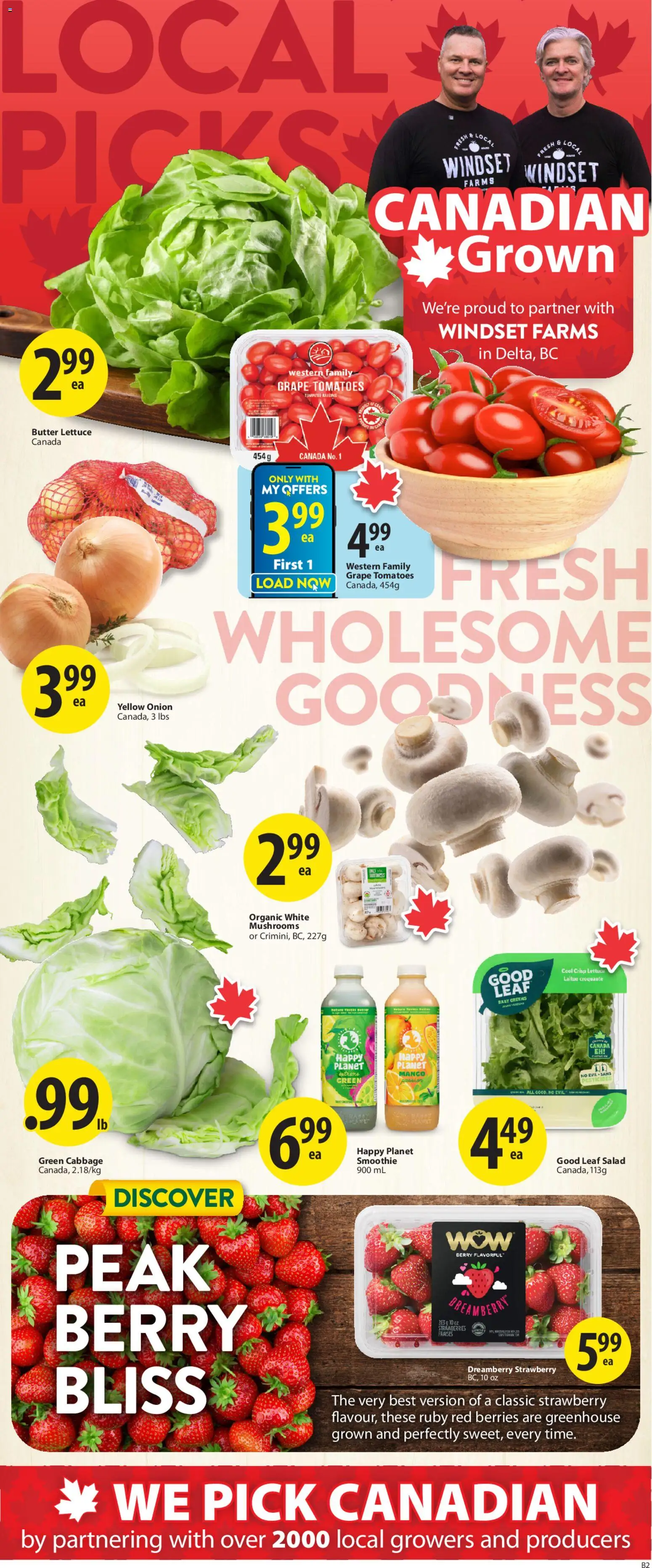 Save on foods flyer valid from 23.04.2026 | Page: 3 | Products: Strawberries, Salad, Butter, Tomatoes
