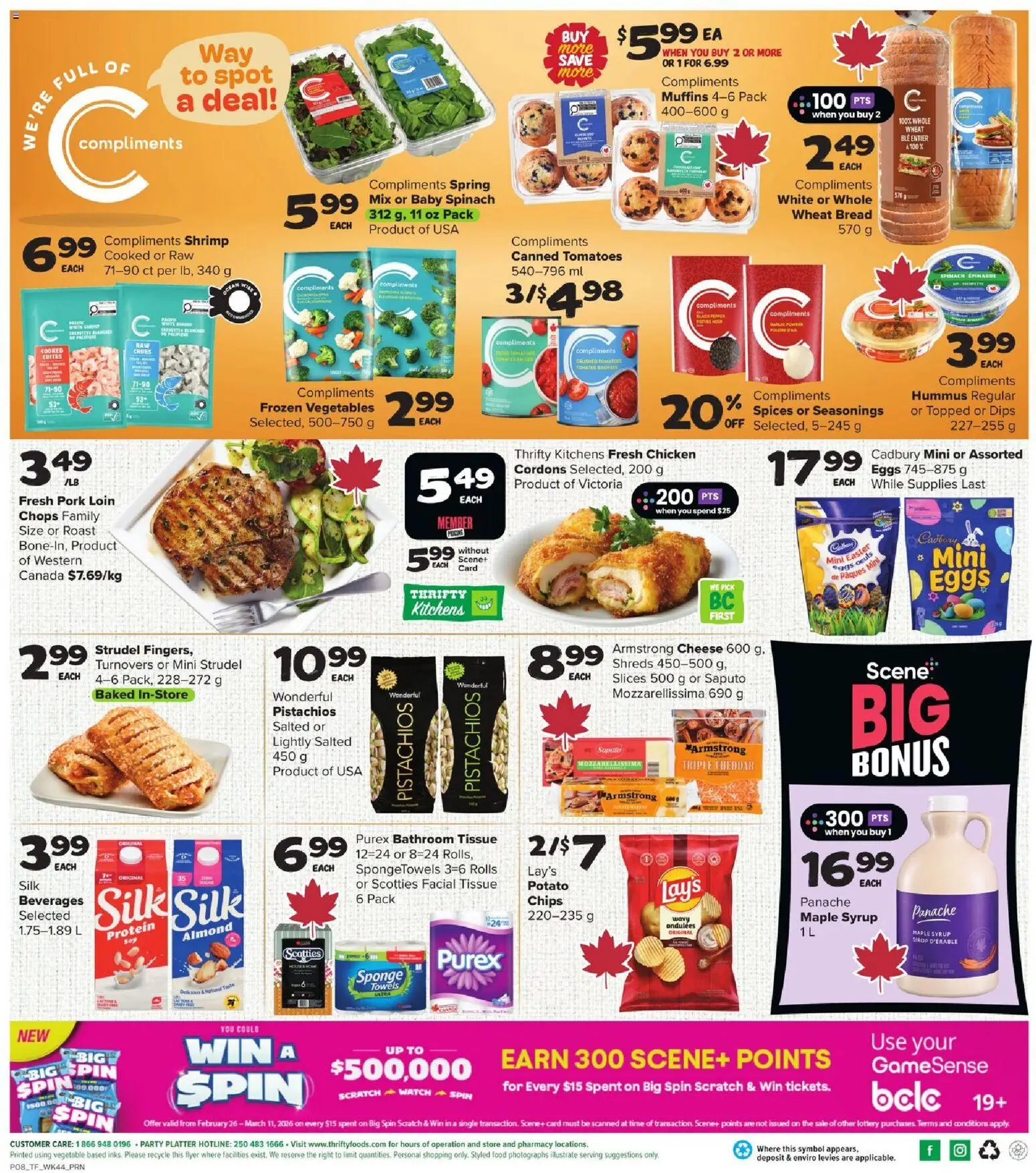 Thrifty Foods flyer valid from 26.02.2026 | Page: 2 | Products: Cheese, Bread, Pork, Tomatoes