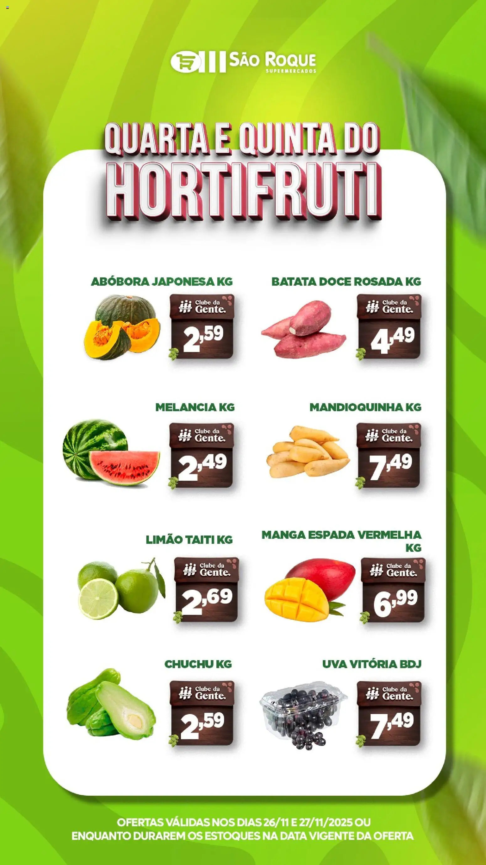 São Roque Supermercados Folheto - válido de 26.11.2025 | Página: 2 | Produtos: Melancia, Abóbora, Mandioquinha, Batata