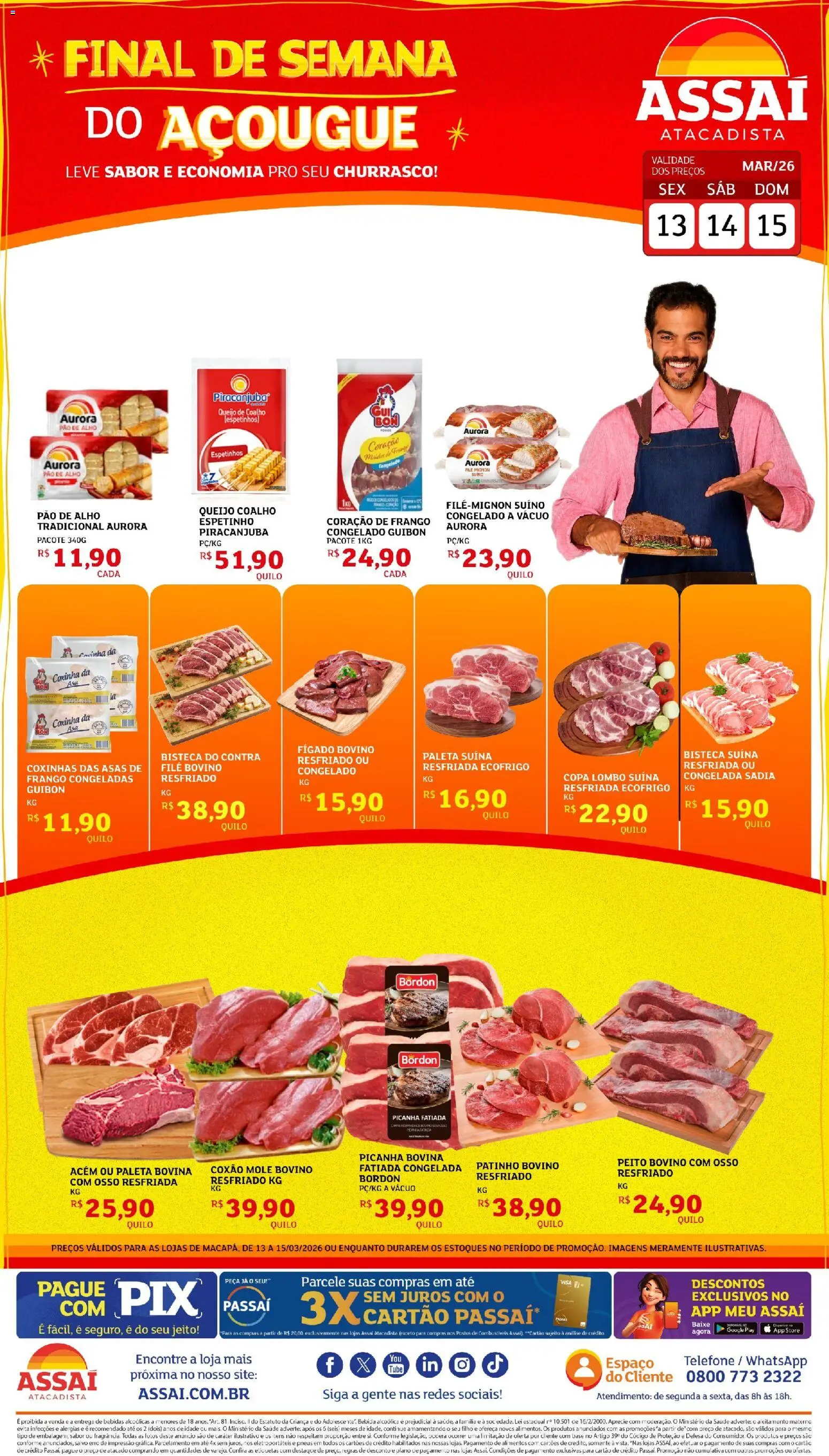 Assaí Atacadista Folheto - válido de 13.03.2026 | Página: 1 | Produtos: Picanha, Lombo, Queijo, Bebida