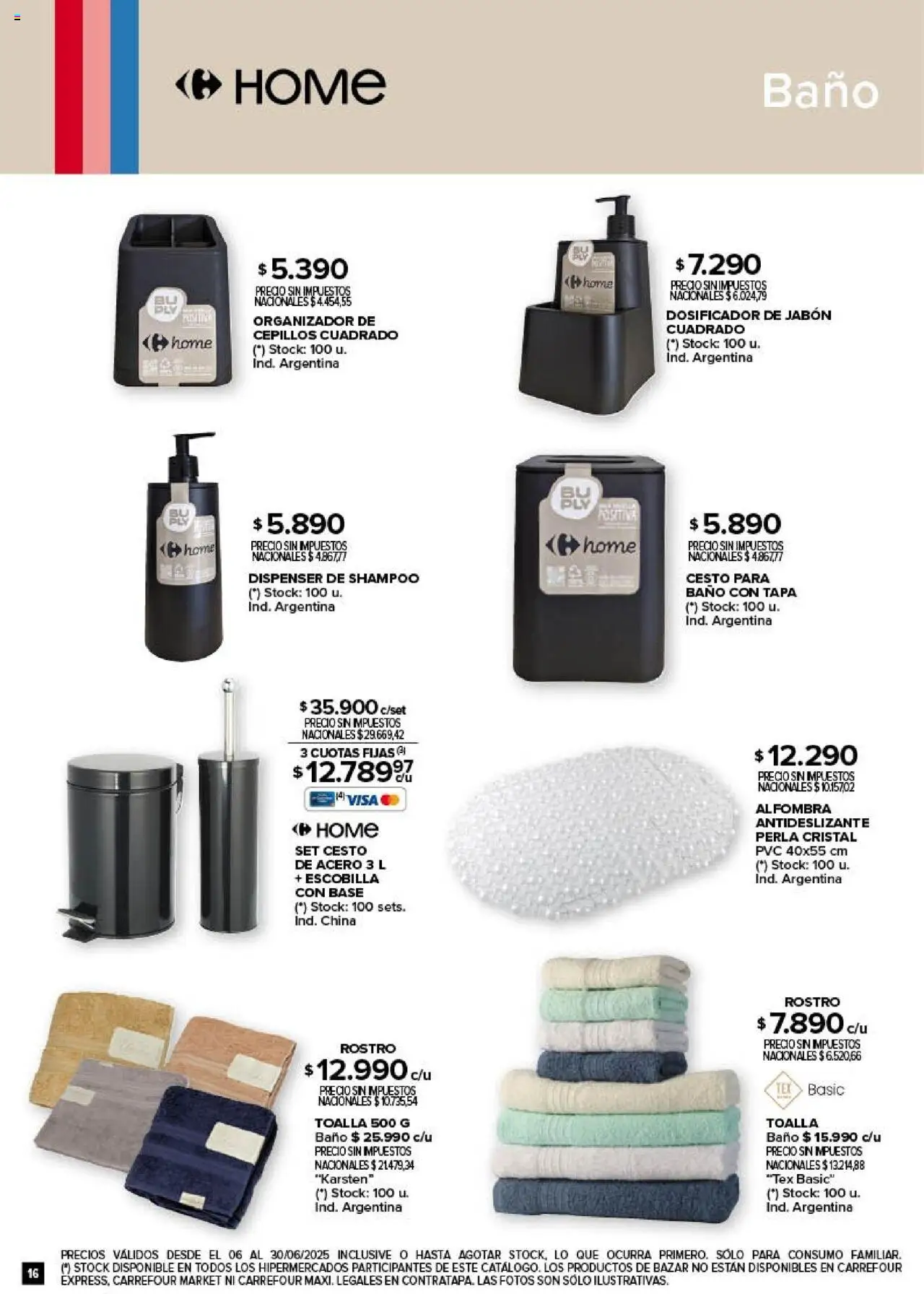Carrefour - Deco Hogar │ válido desde el 06.06.2025 | Página: 16 | Productos: Toalla, Organizador, Jabón, Escobilla