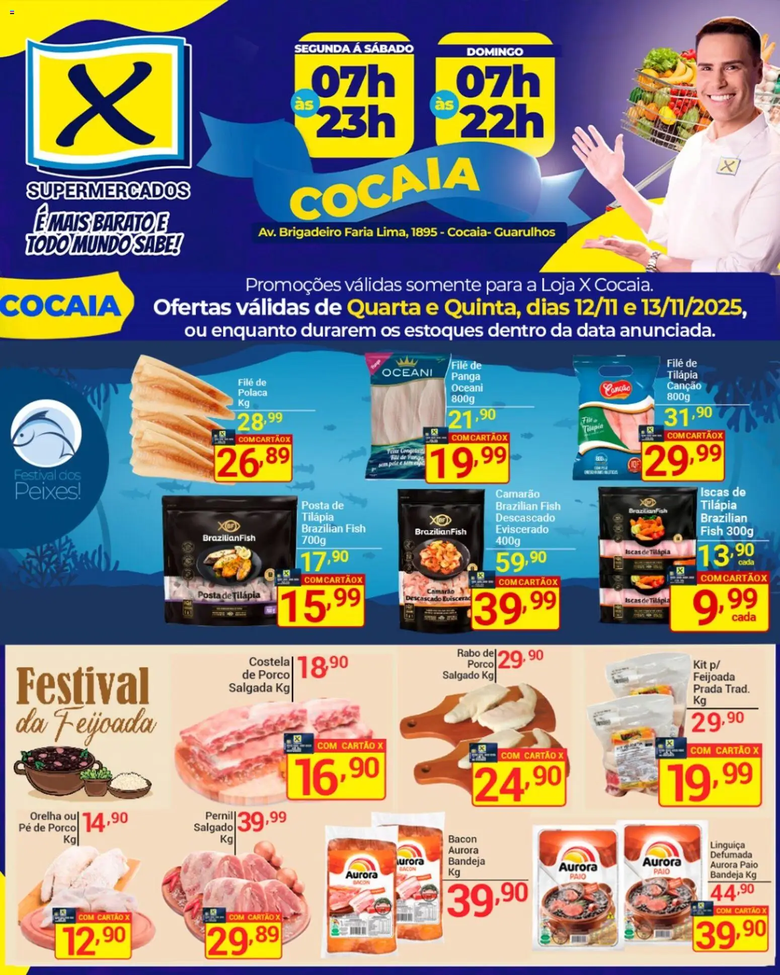 X Supermercados Folheto - válido de 12.11.2025 | Página: 3 | Produtos: Linguiça, Camarão, Tilápia, Bandeja