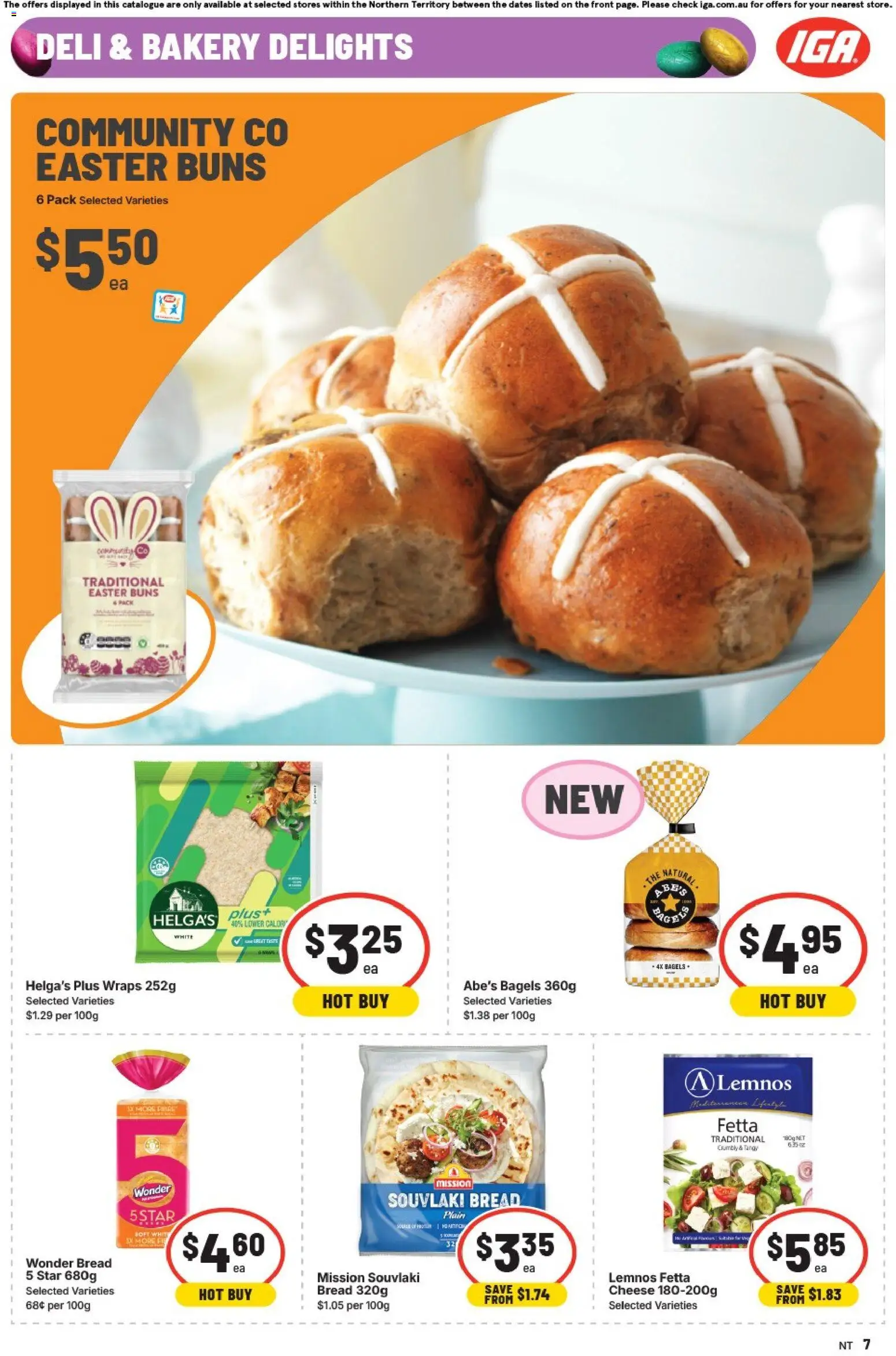 IGA catalogue - valid from 25.03.2026 | Page: 7 | Products: Bagels, Cheese, Bread, Bakery